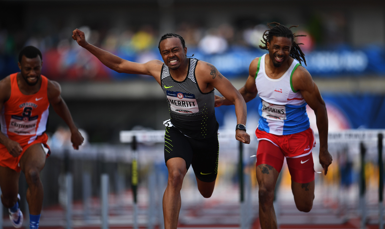 Although he clipped the hurdles four times (which he usually does not do), Merritt ran the sixth-fastest time in the first round at the U.S. Olympic trials, good enough to advance to the semifinals.