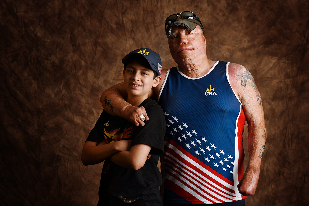 Israel Del Toro Jr., 41, shown with his 13-year-old son, Israel III, performed Special Operations duties in the Air Force. After suffering severe burns to his body during an IED explosion, Del Toro battled back and in 2010 became the first 100-percent disabled veteran to re-enlist in the Air Force. He delivered a powerful speech at the Invictus Games Opening Ceremony, after which he was joined on stage by former President George W. Bush. As Del Toro recently told ESPN The Magazine: "During my recovery, sports was a godsend. I had always been a good athlete, and in therapy I discovered the wonders of adaptive sports. Who ever imagined I would set world records in the discus, shot put and javelin?"