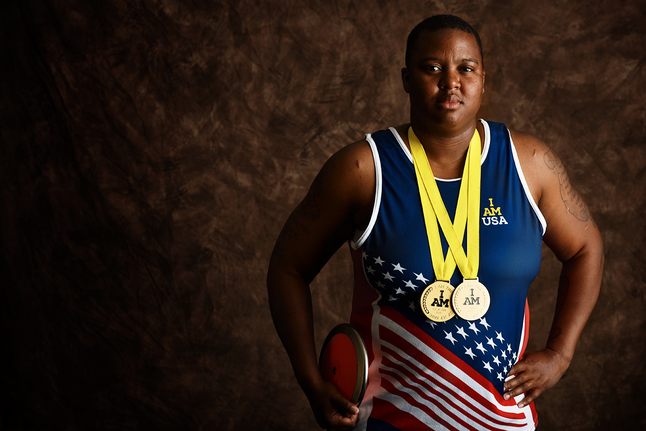 Monica Southall, 36, currently resides in Richmond, Virginia. She is an Army veteran, having served as an automated logistical specialist. Southall won gold in both shot put and discus.