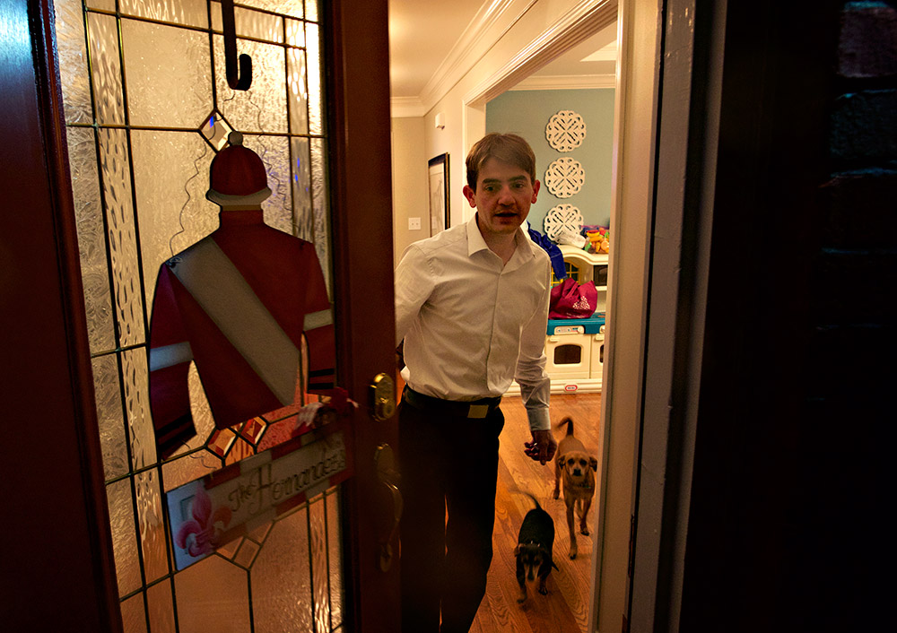 Hernandez opens the door to his home on Thursday. Hernandez told reporters that the pressures of the Derby have reduced him to an average of about four hours of sleep per night in the lead-up to this race.