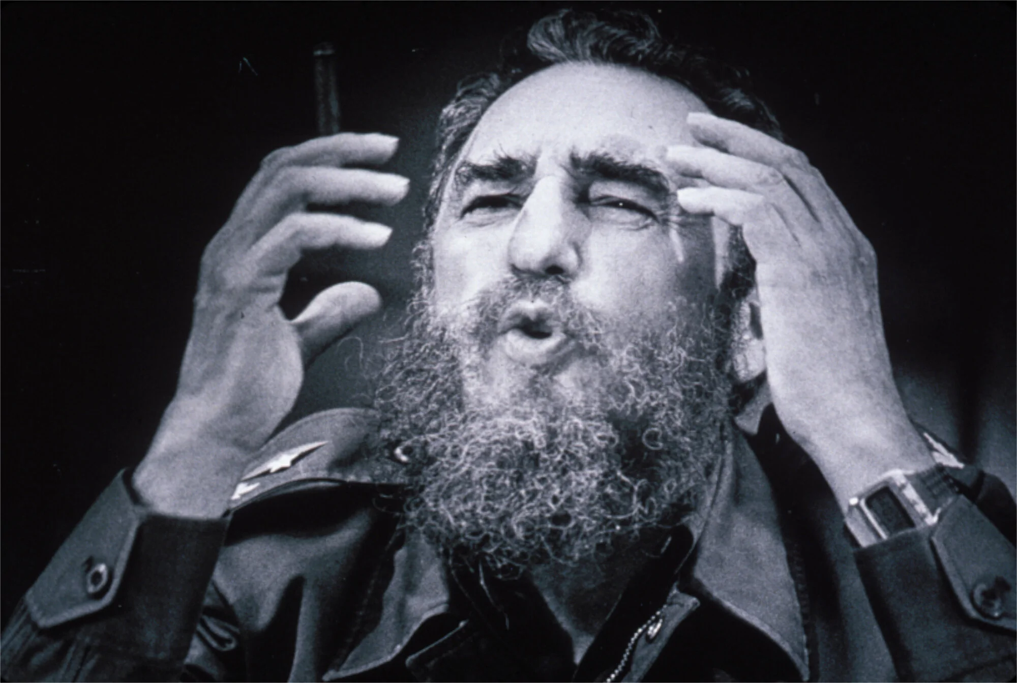  Fidel Castro.  Havana, The morning after the USA invaded Grenada.   