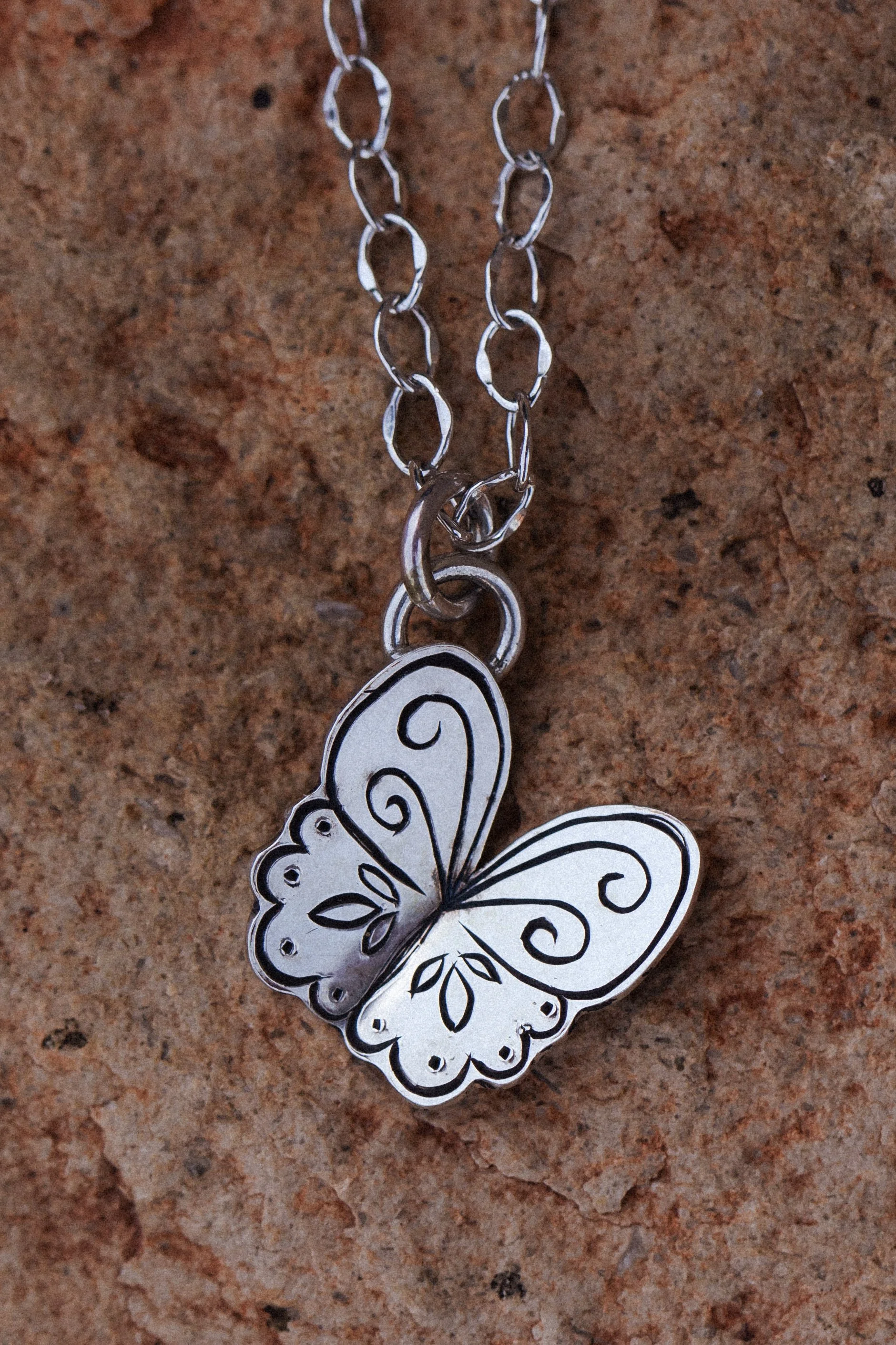 Hand Engraved Butterfly Necklace #9