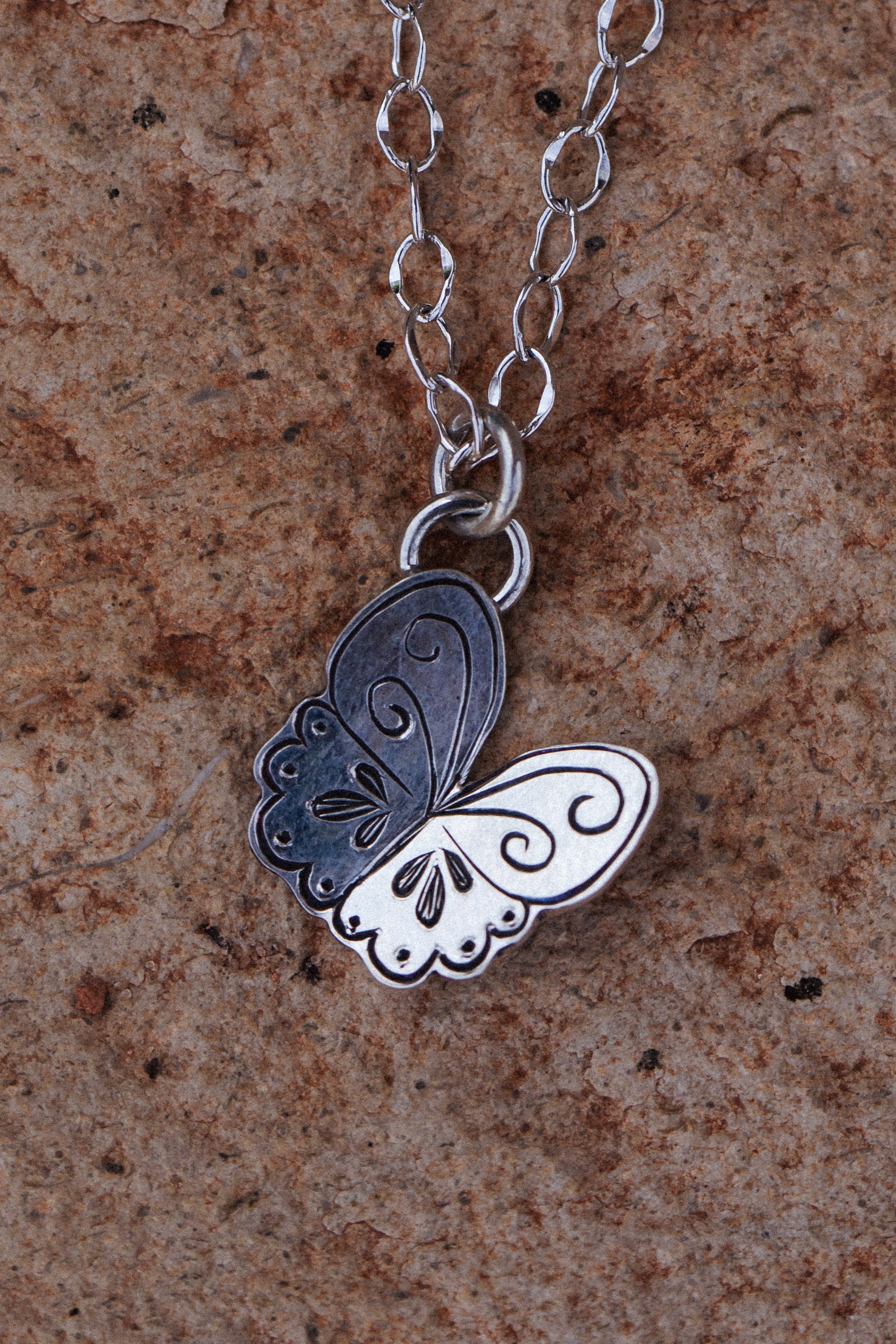 Hand Engraved Butterfly Necklace #8
