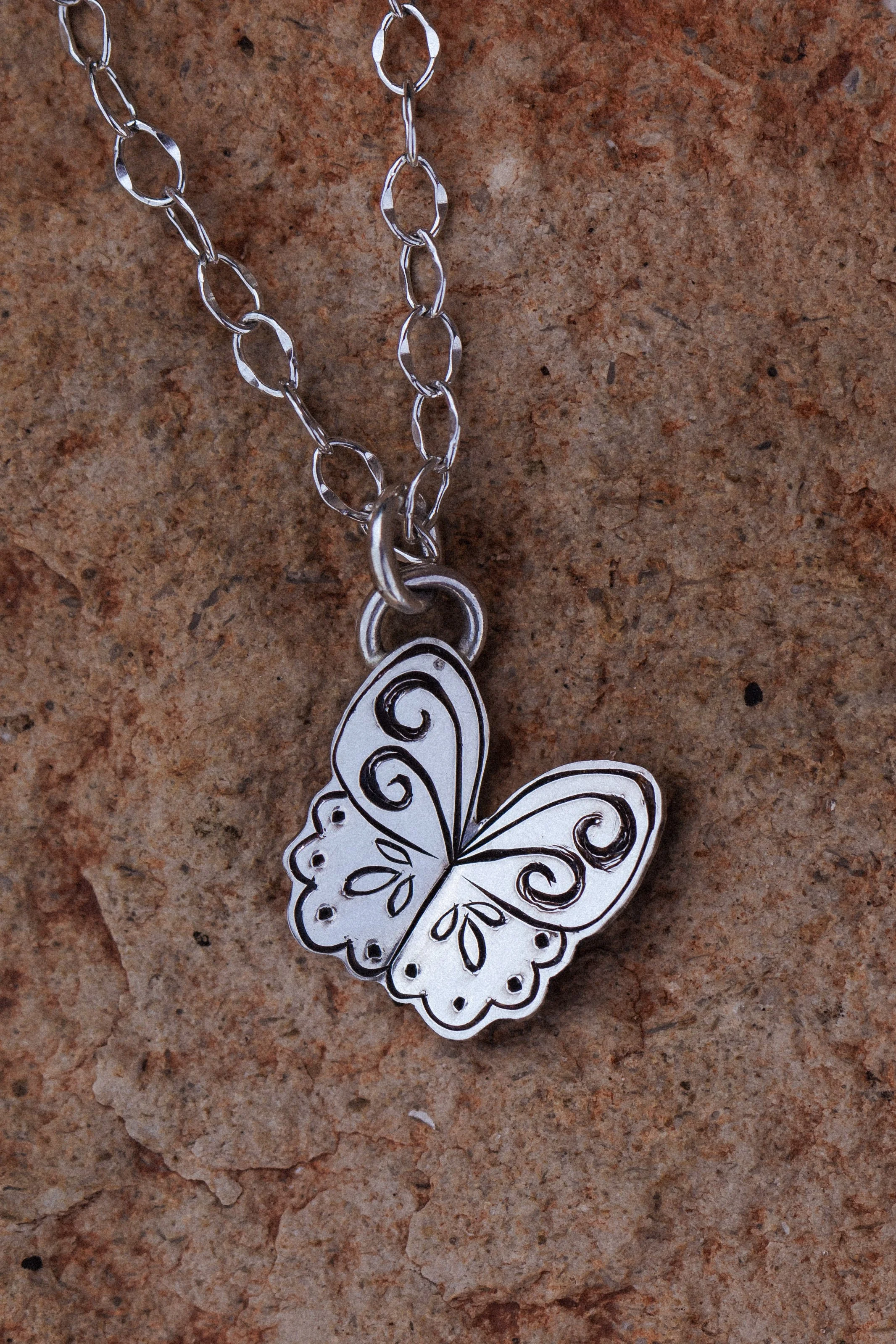 Hand Engraved Butterfly Necklace #7