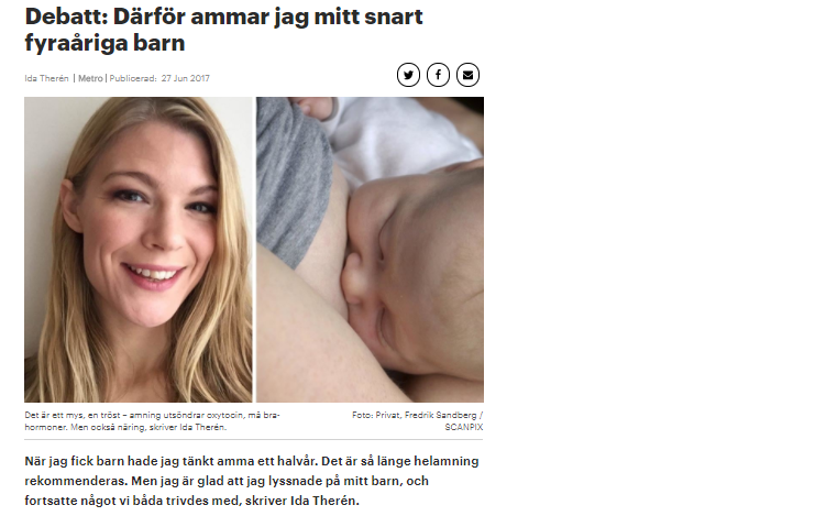 Debatt: Därför ammar jag mitt snart fyraåriga barn (Metro) 170627