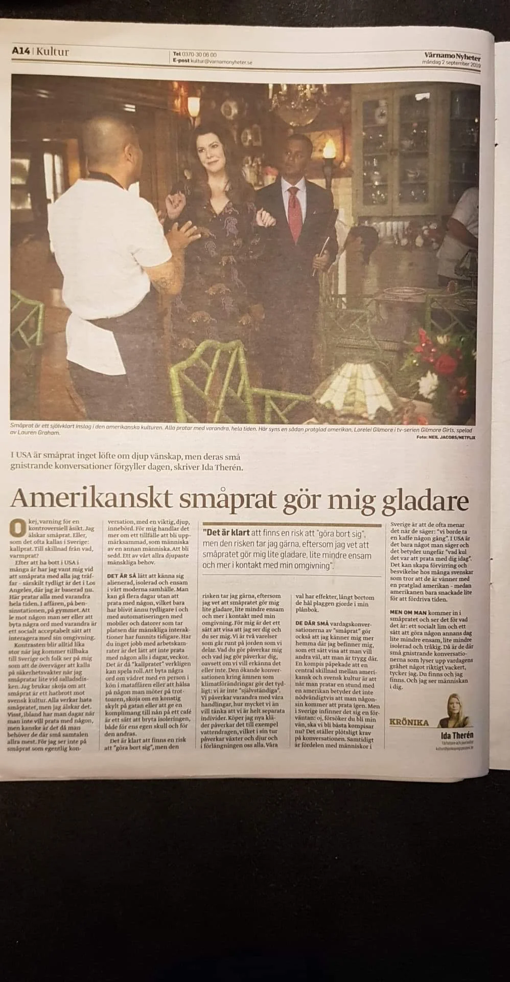 Krönika: Amerikanskt småprat gör mig gladare (Hallpressen 190830)