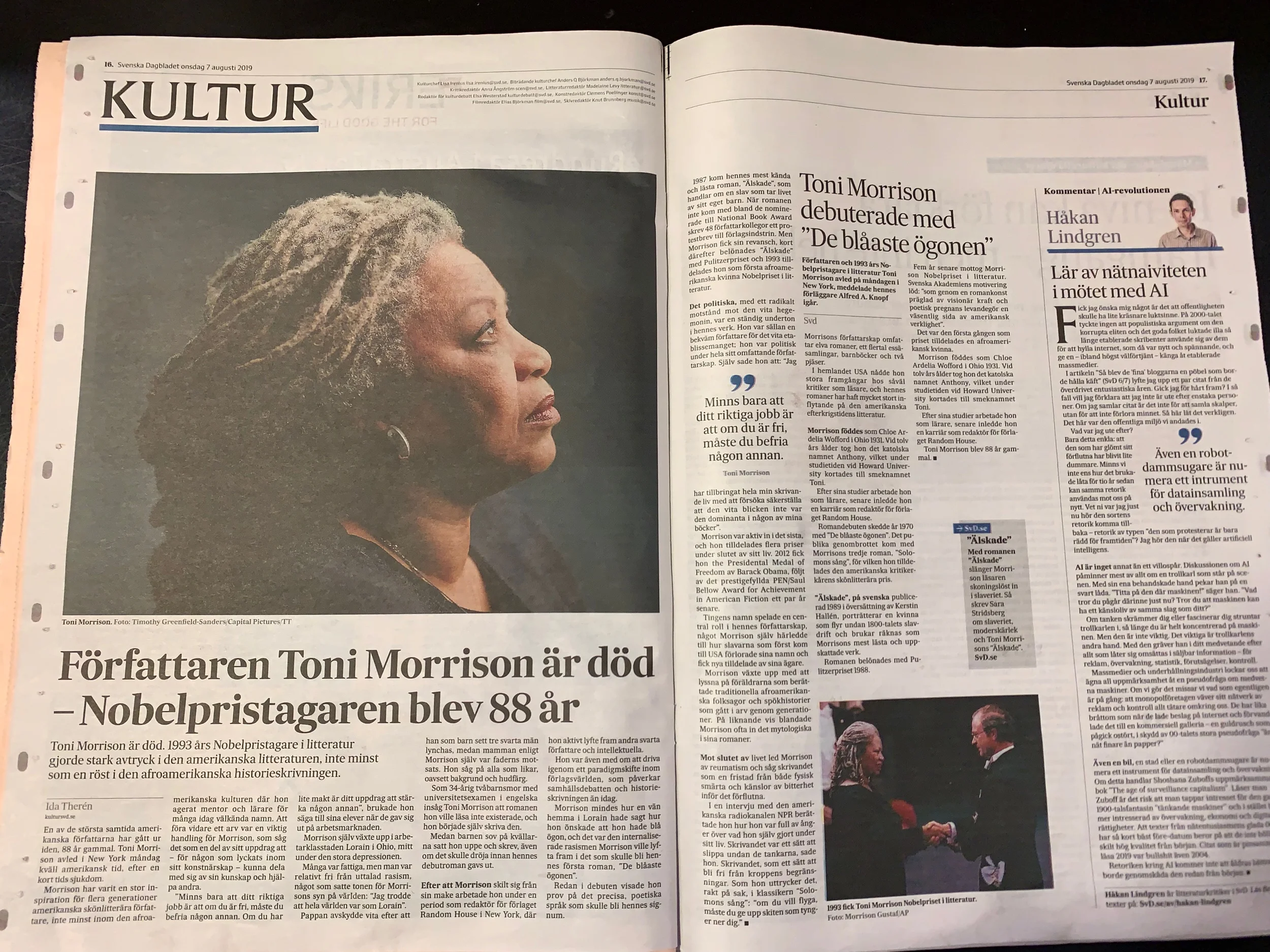 Kommentar: RIP Toni Morrison - Svenska Dagbladet (190807)
