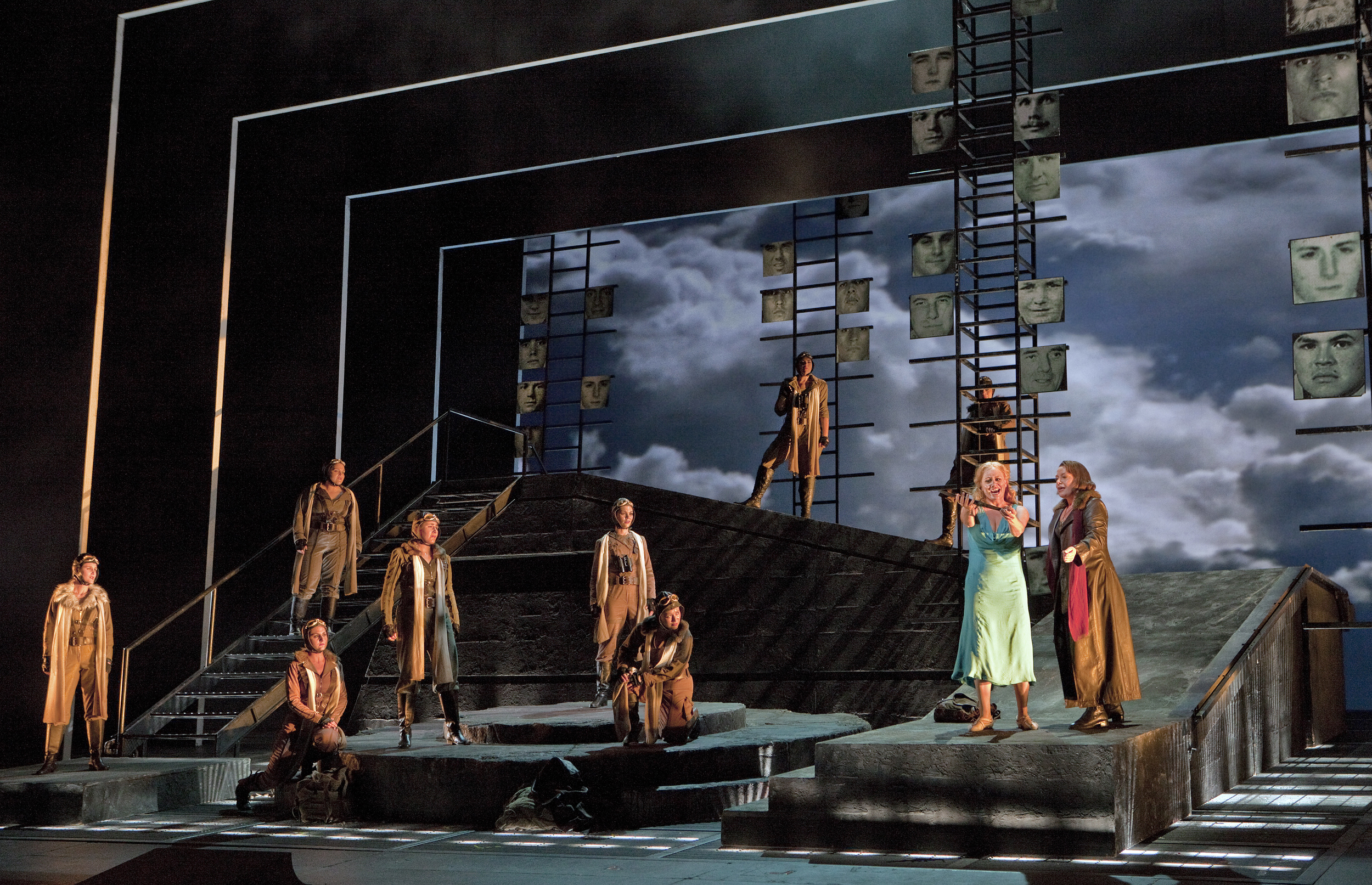 Brunnhilde convinces Sieglinde to hide from Wotan for the sake of her child to be, while the other Valkyries look on. Photo courtesy of Washington National Opera/ Kennedy Center.