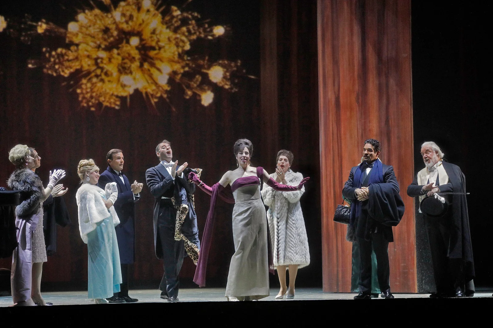 The dinner party begins in The Exterminating Angel . Photo by Ken Howard; courtesy of the Metropolitan Opera.