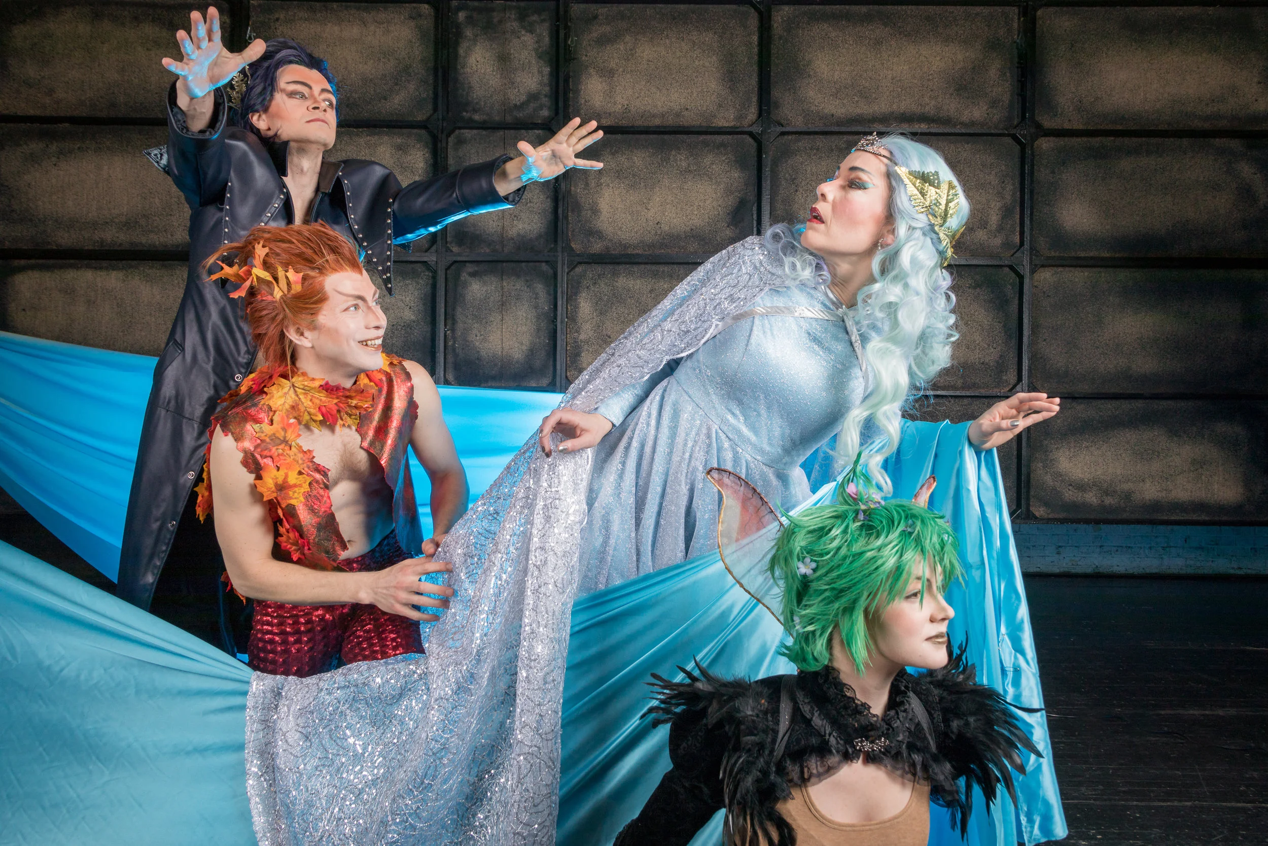 Cast members Owen Willetts as Oberon, Morgan White as Puck, Heather Buck as Tytania, and Hannah Ramsbottom as Peaseblossom. Photo by Ben Schill Photography; courtesy of Virginia Opera.
