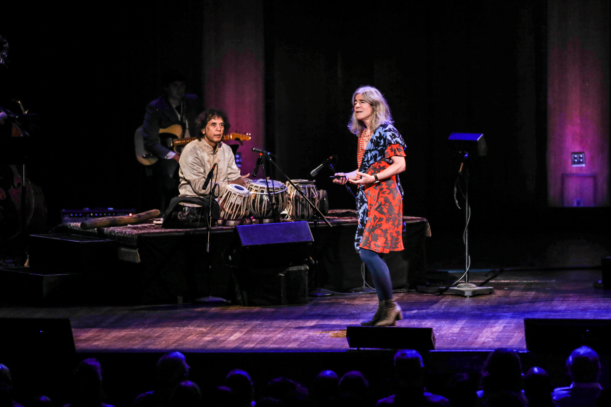 Virtuoso tabla player Zakir Hussein and Dr. Nina Kraus. Photo by Jali Lindsay; courtesy of the Kennedy Center.