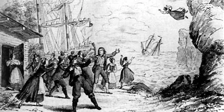 Depiction of the last scene of The Flying Dutchma n (1843); artist unknown. Public domain; from Wikipedia .