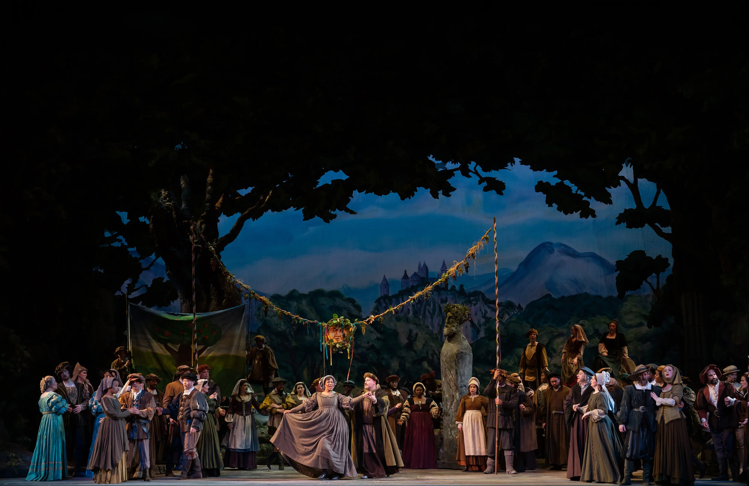 The townspeople celebration scene; another of the charming sets. Photo by Scott Suchman; courtesy of Washington National Opera.