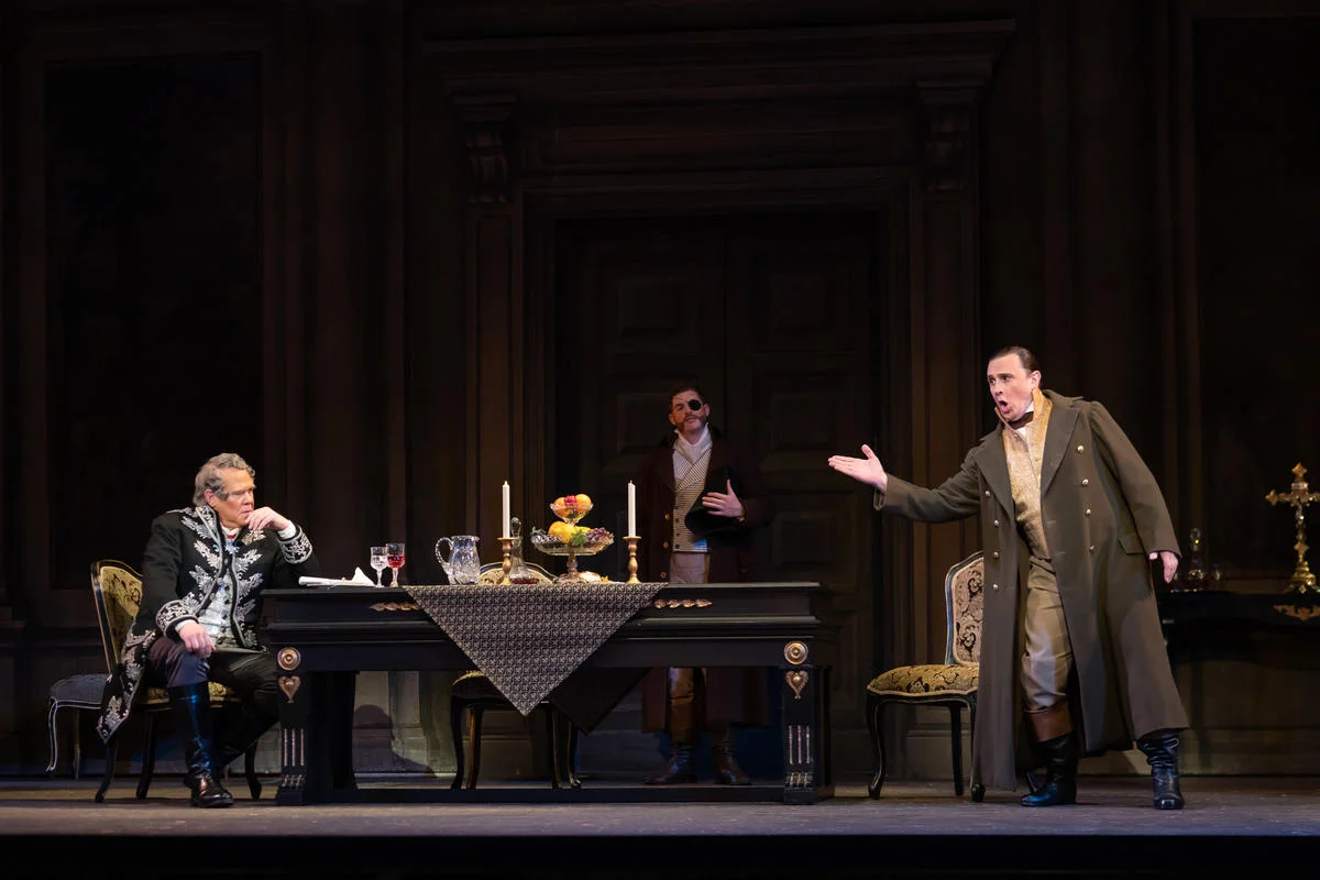 Alan Held as Scarpia, Samson McCrady as Sciarrone, and David Cangelosi as Spoletta. Photo by Scott Suchman; courtesy of Washington National Opera.