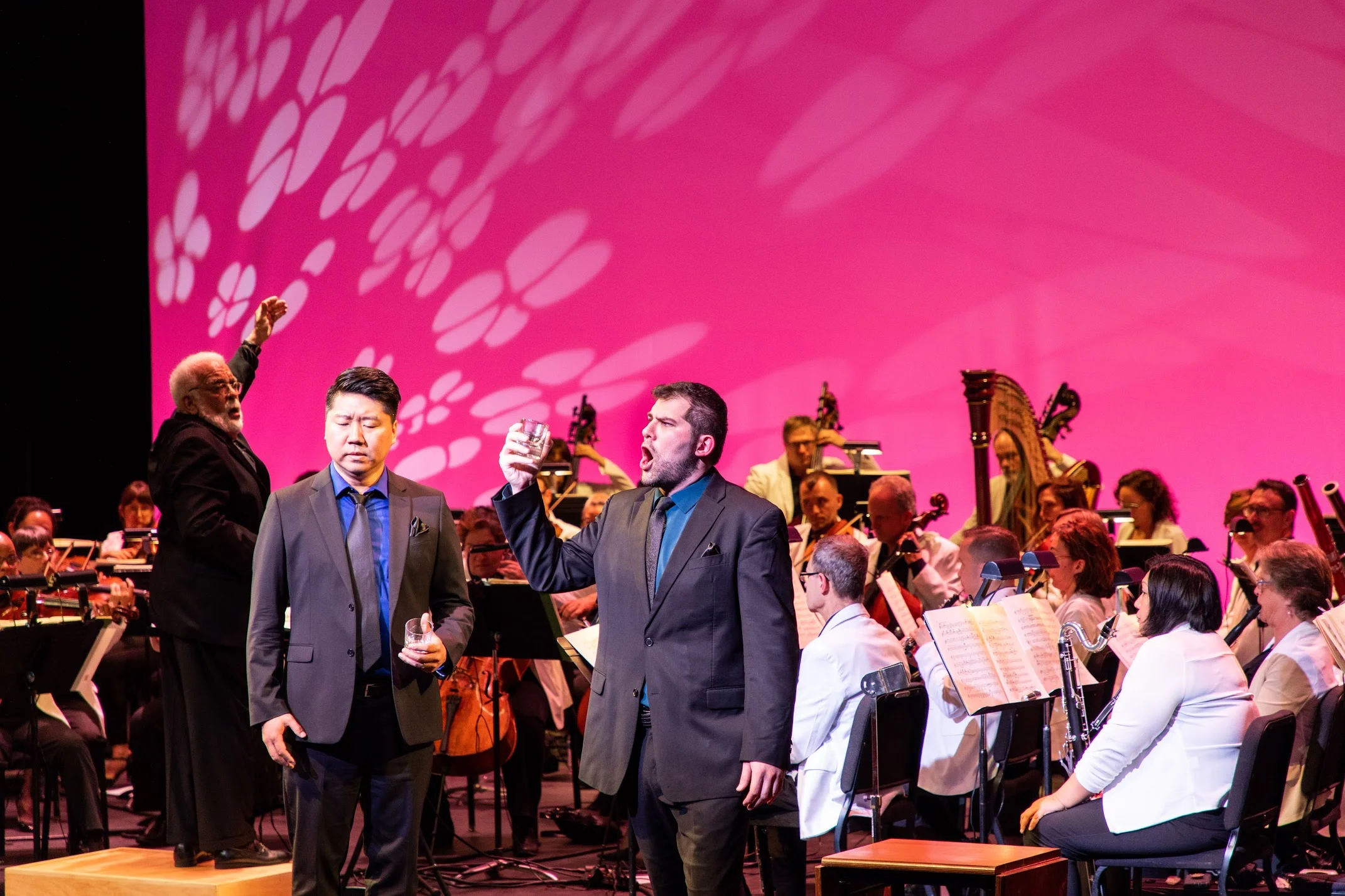 SeungHyeon Baek as Sharpless and Marco Cammarota as Pinkerton. Photo by Sam Trotman, Jr.; courtesy of Maryland Lyric Opera..