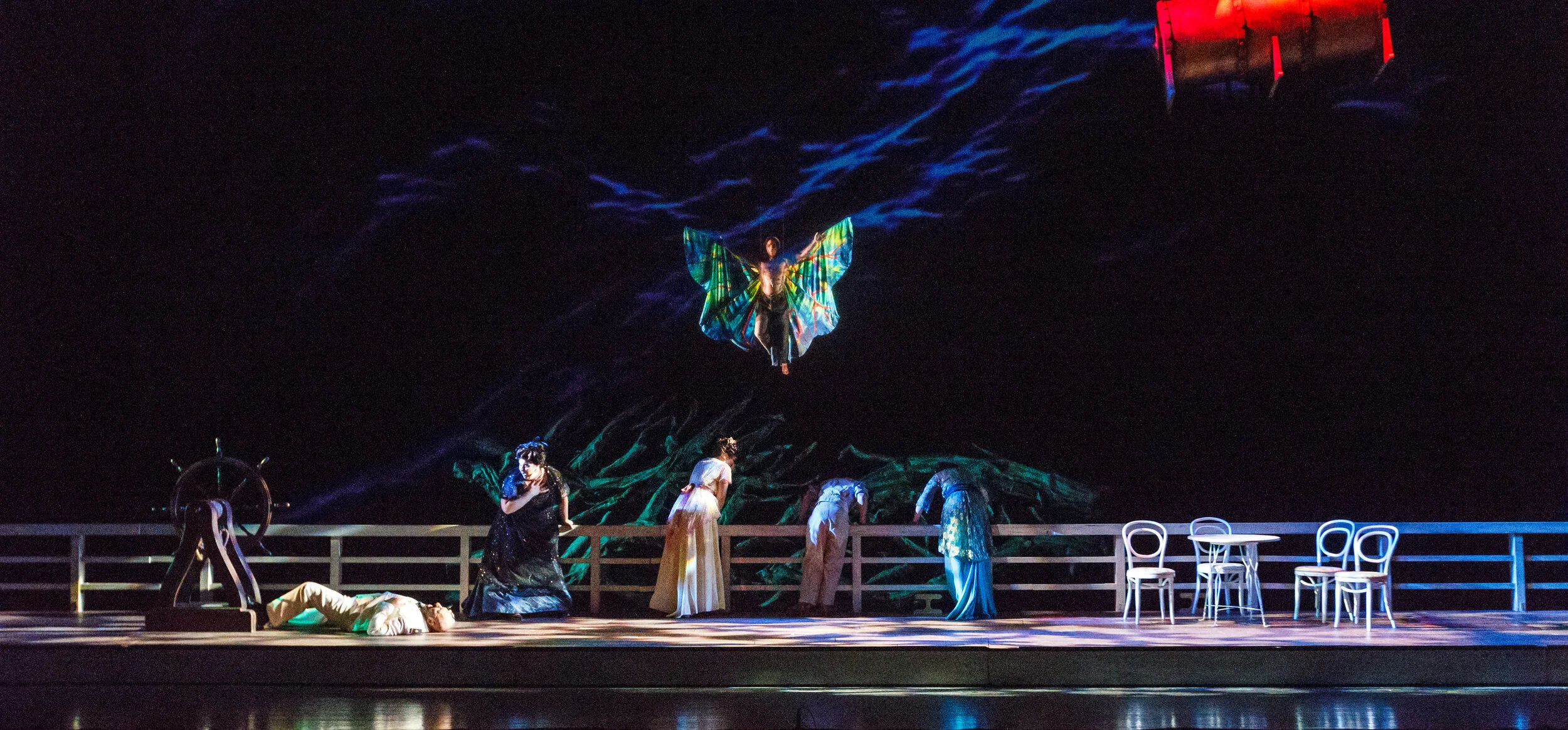 Riolobo (Craig Verm) appears as a river-spirit to calm the storm. Photo by David Bachman Photography; courtesy of Pittsburgh Opera.