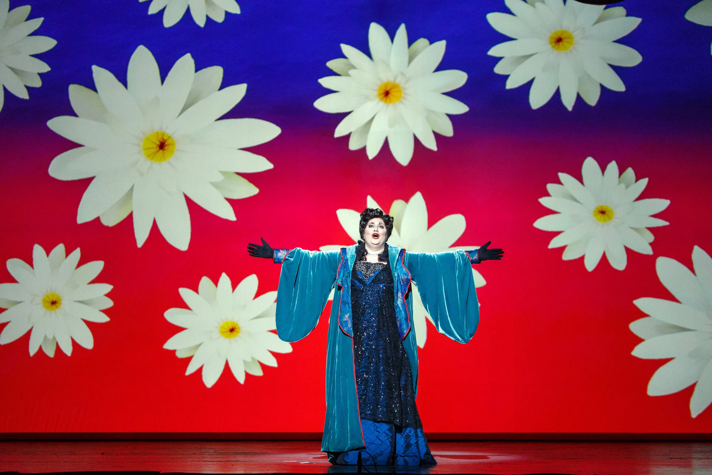 Diva Florencia Grimaldi (Alexandra Loutsion) sings a provocative, metaphysical denouement. Photo by David Bachman Photography; courtesy of Pittsburgh Opera.