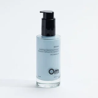 Blue Azul Soothing Cleansing Emulsion in a clear bottle with a black pump dispenser.
