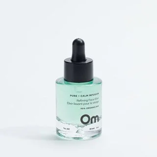 Pure + Calm Infusion Refining Face Elixir in a clear dropper bottle