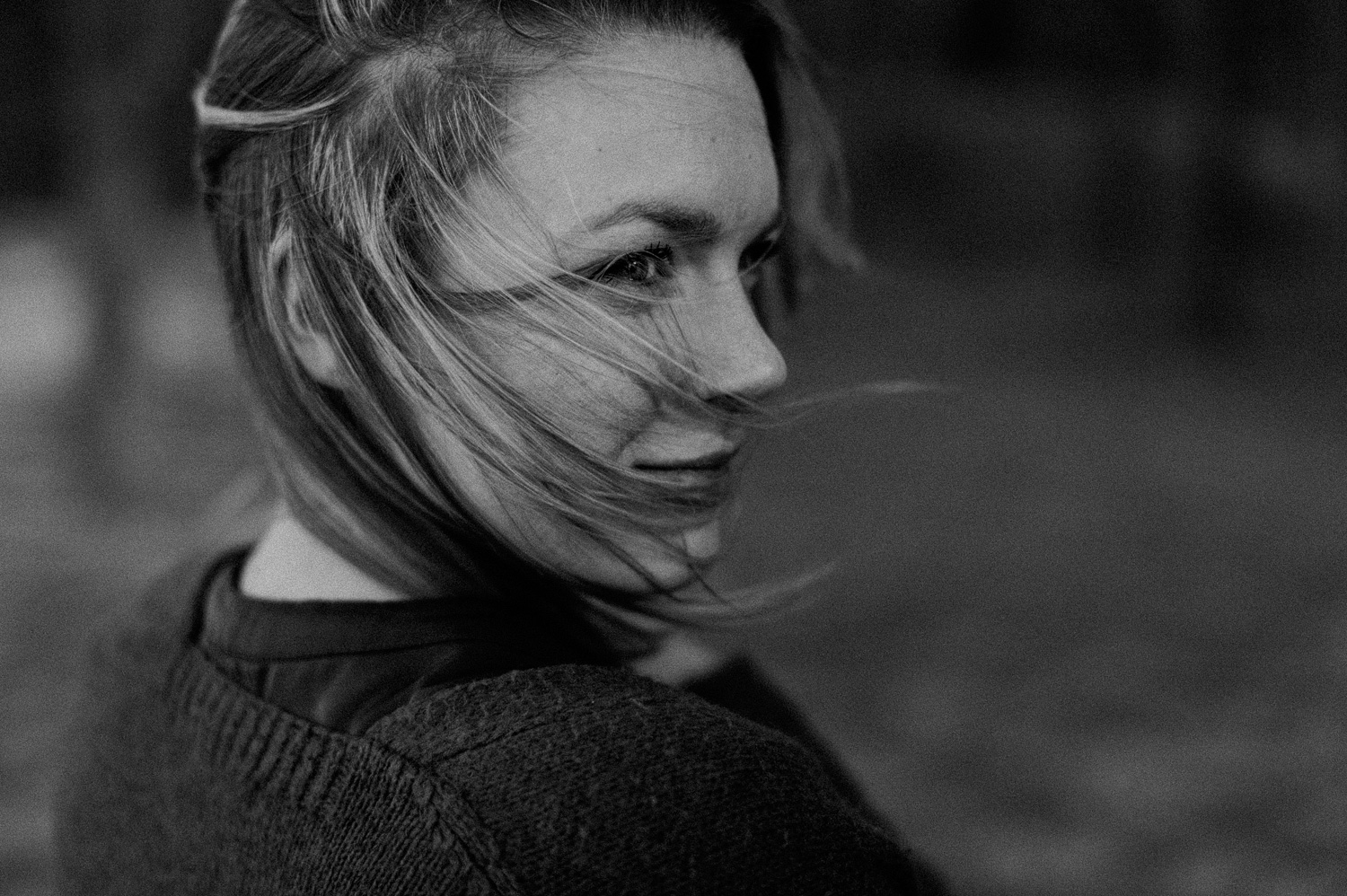 Portrait of girl with hair in her face