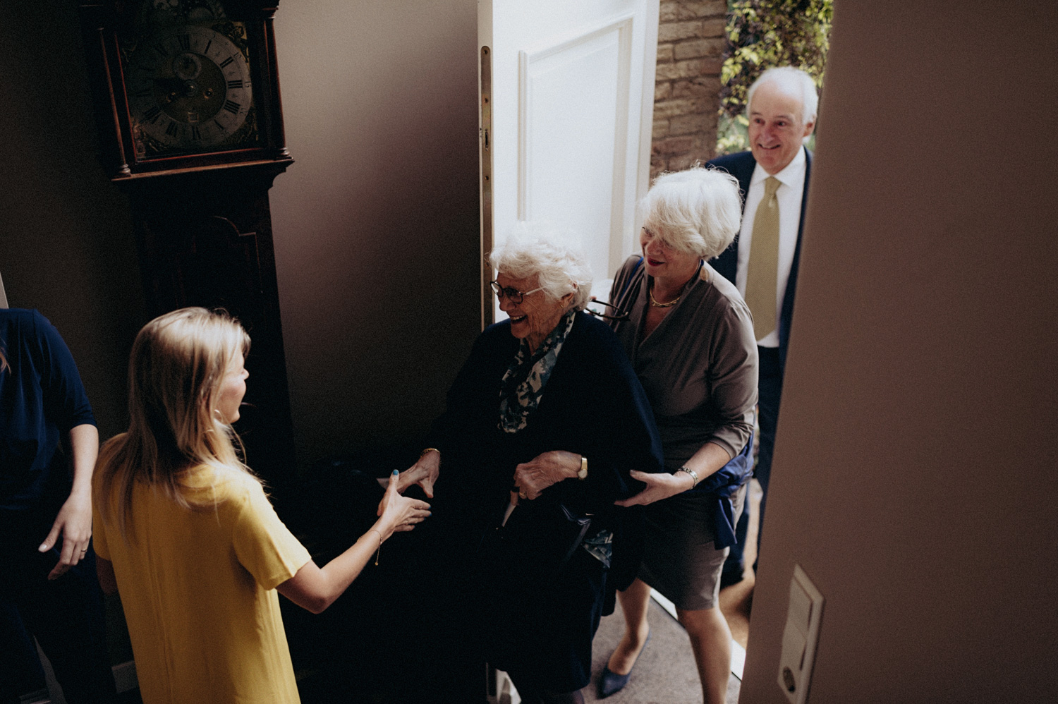 Grandmother of bride arriving at parents house