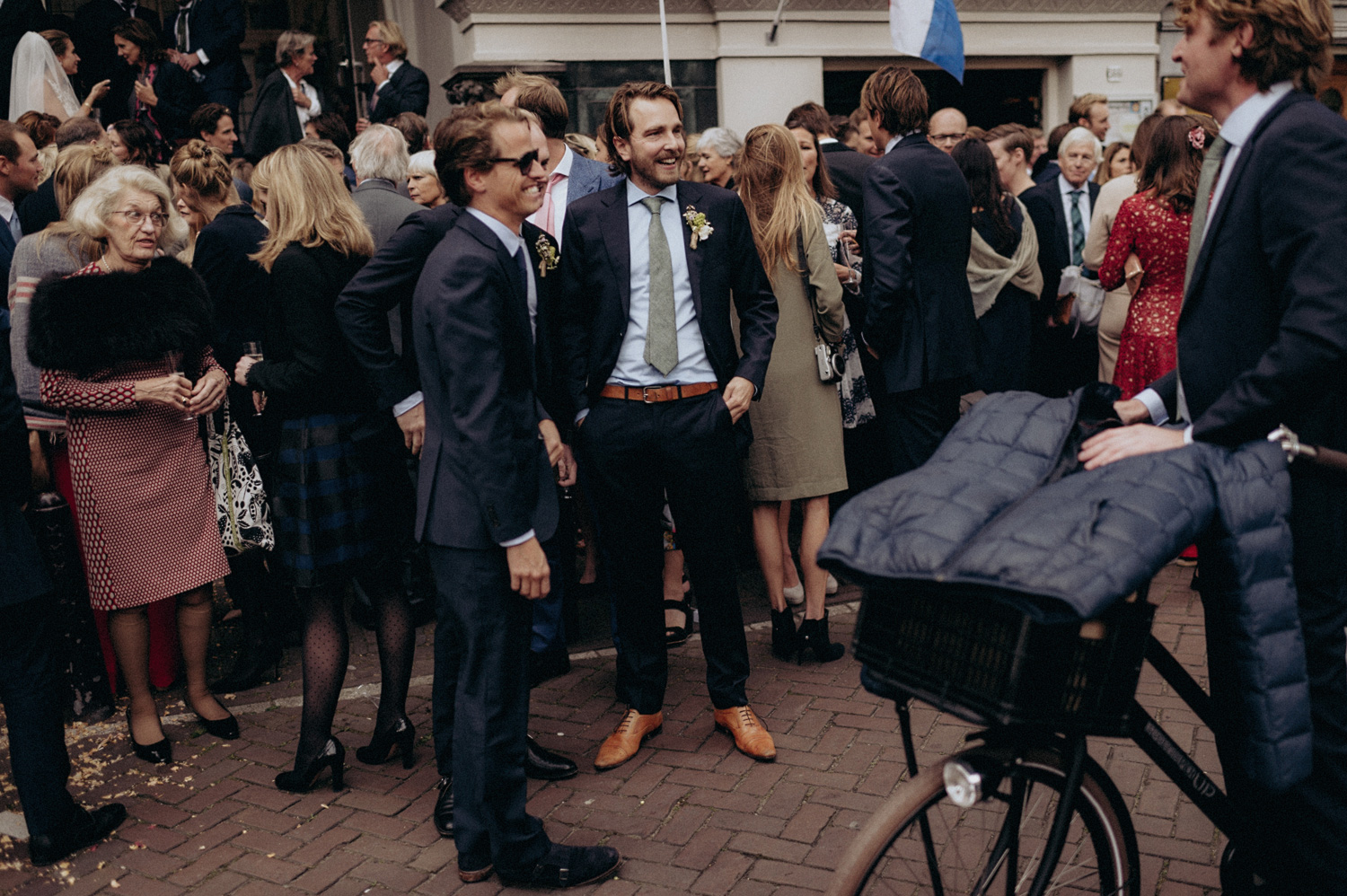 Wedding guests on the streets of Amsterdam