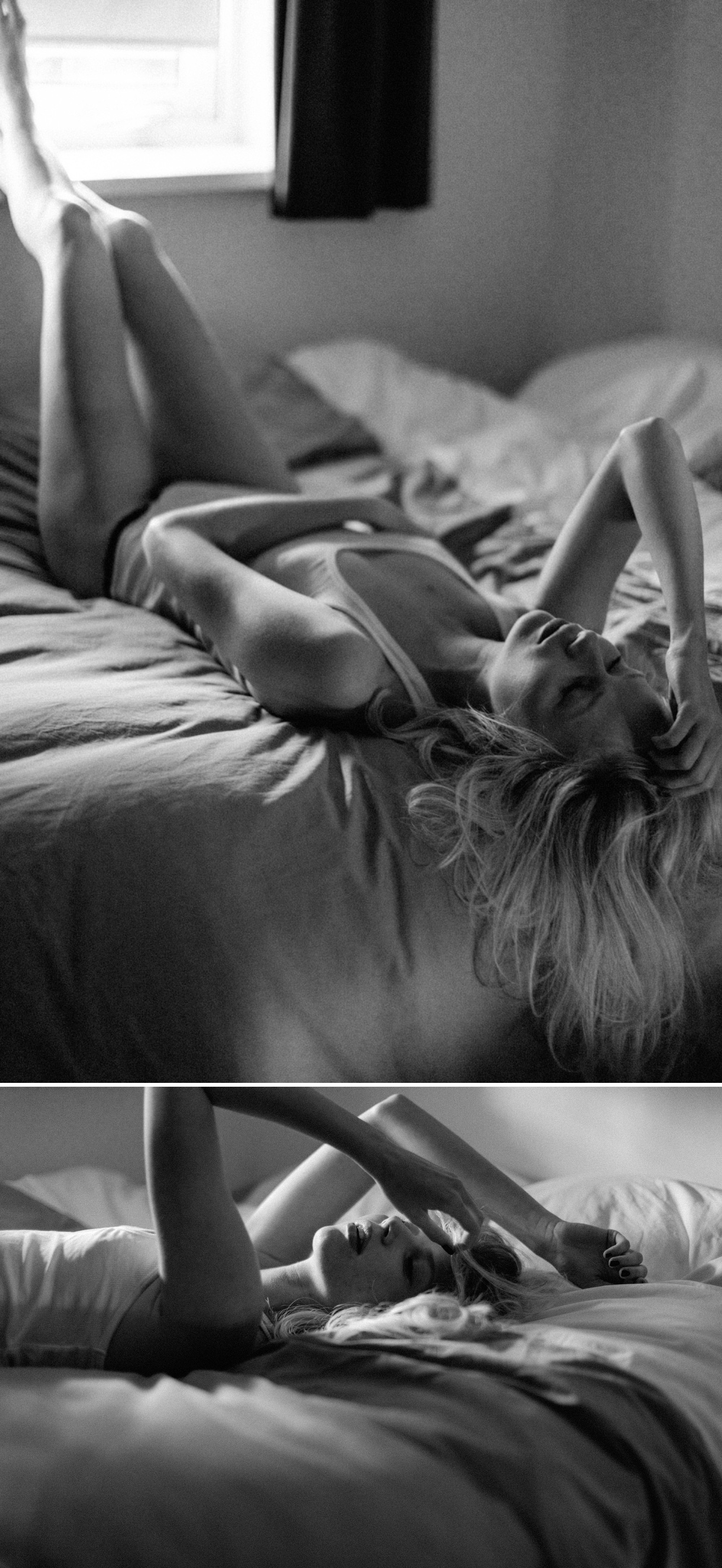 Boudoir shot with girl lying on her bed