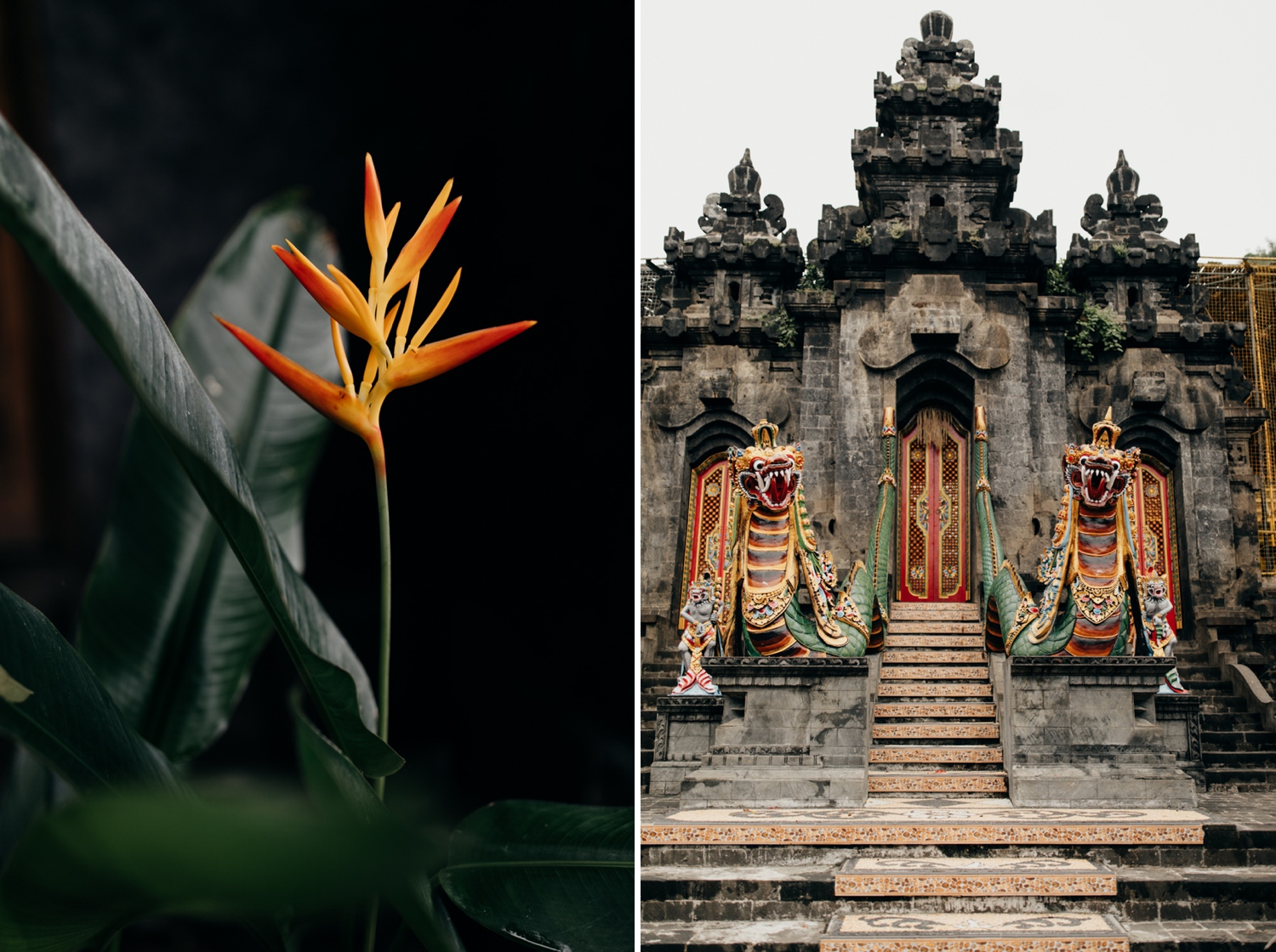 Temple and flower in Bali, Indonesia