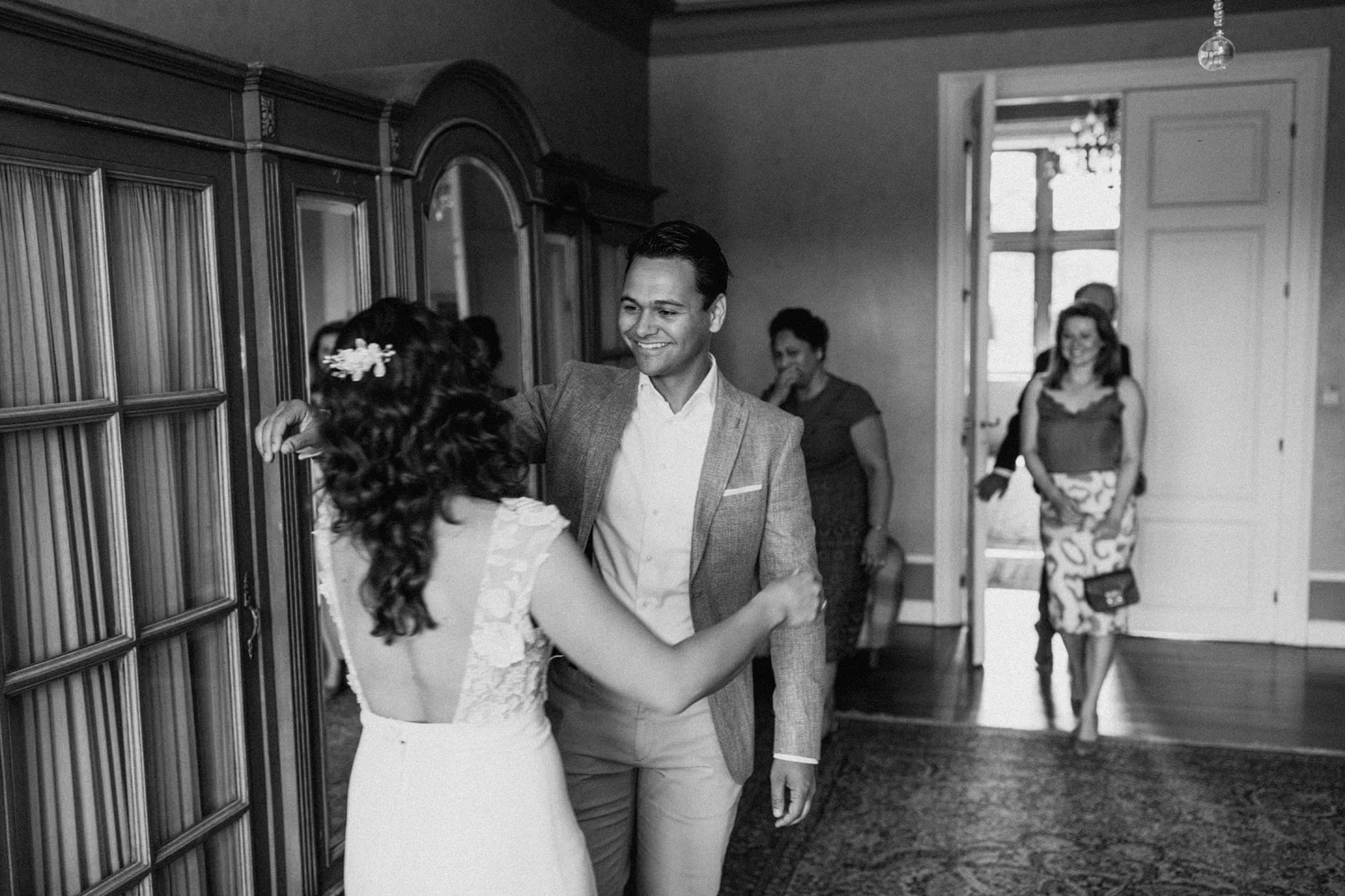 Bride hugging her brother