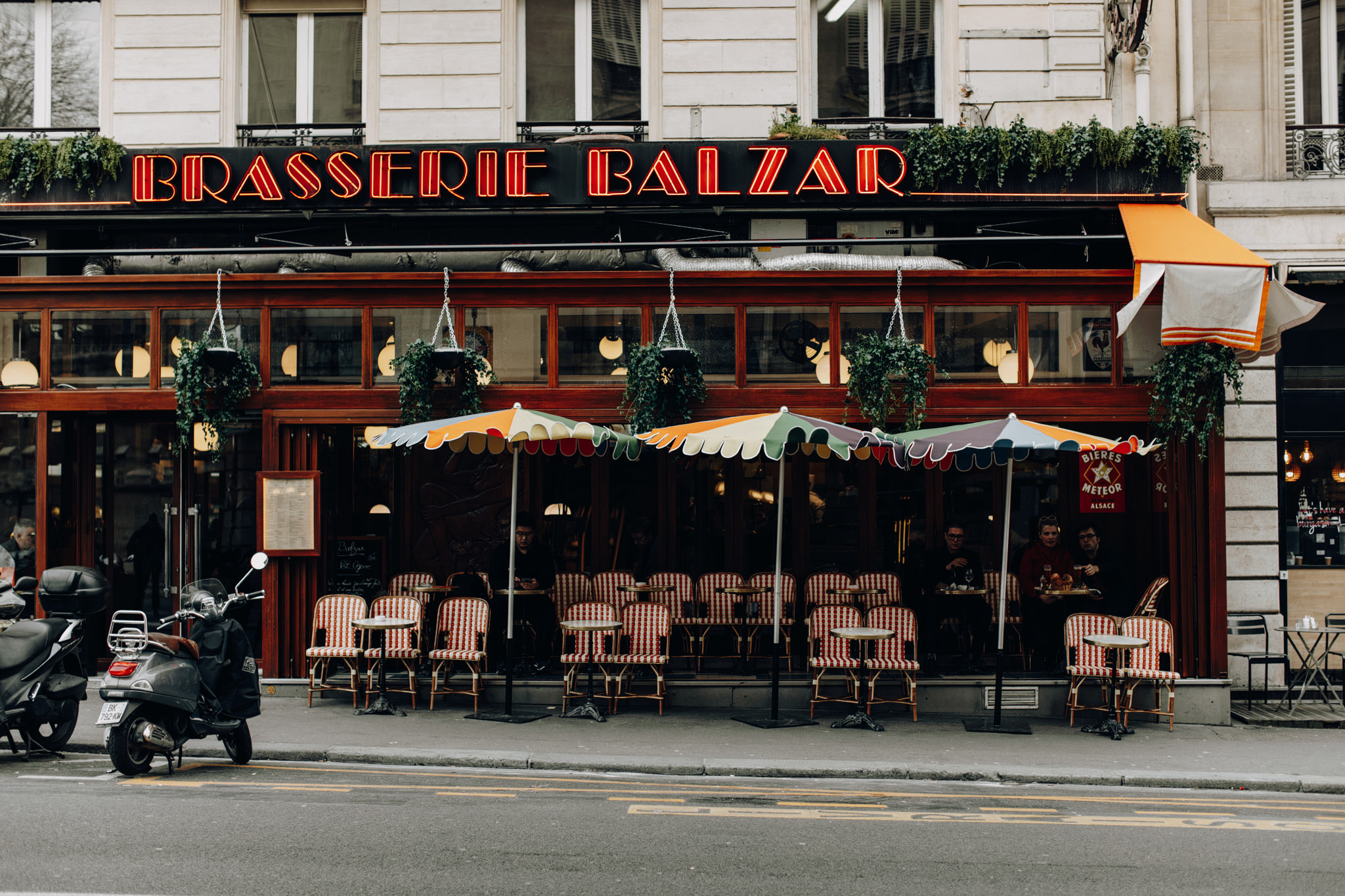 Terrace of Brasserie Balzar in Paris, France