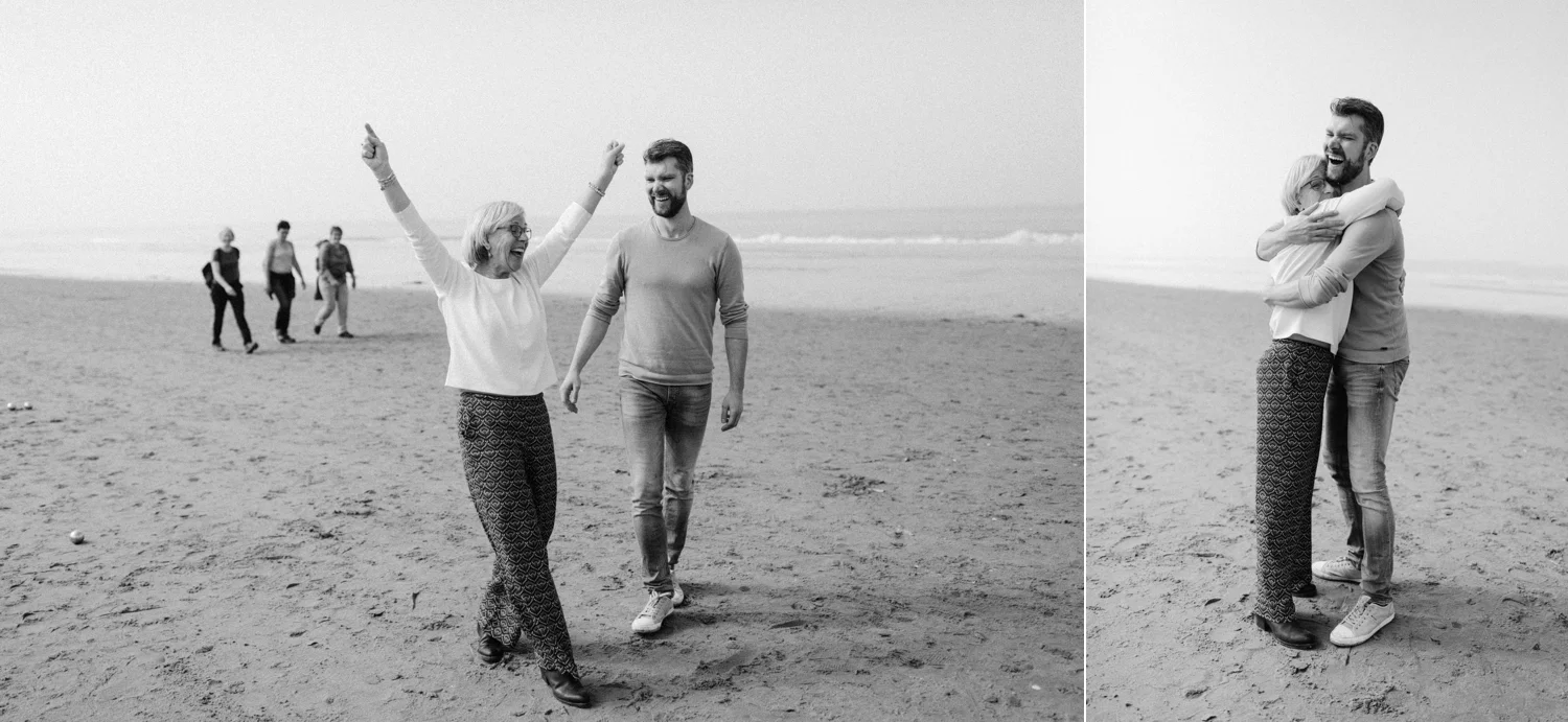 Woman cheering at the beach