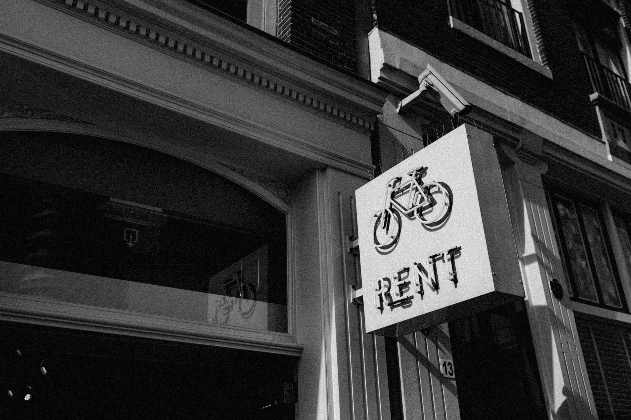 Bike rental sign on the streets of Amsterdam