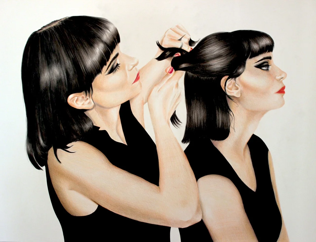 The Lake Twins. Colour pencil on hot pressed paper (77cmx56cm) Exhibited at Gallery 286, Earls Court, London (2016)