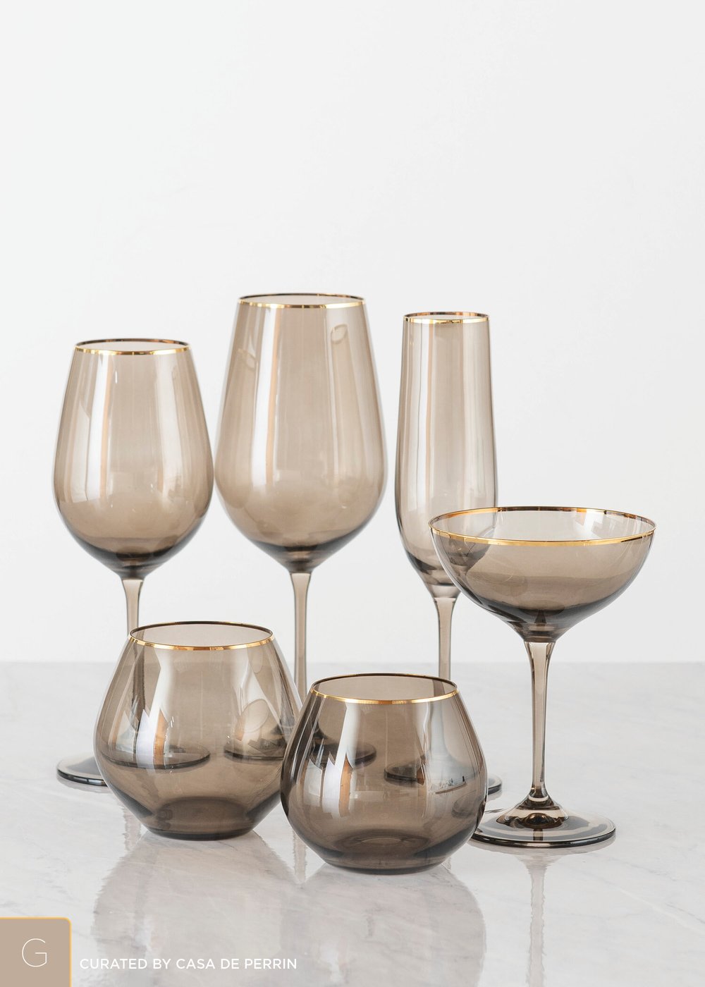 Bella Gold Rimmed | Smoke - Water Goblet  Casa de Perrin