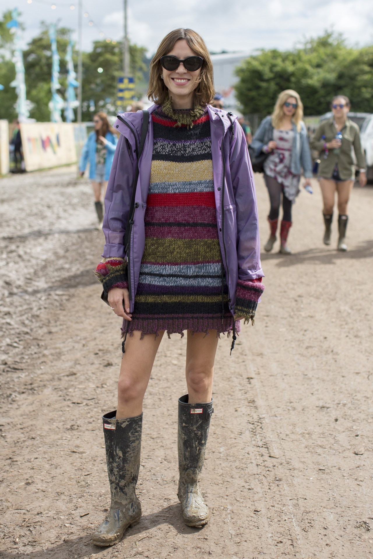 Miss Chung again wearing a distressed knit sweater dress!