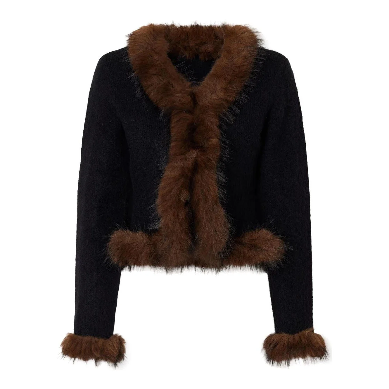 SELF-PORTRAIT Plush-trimmed knitted cardigan