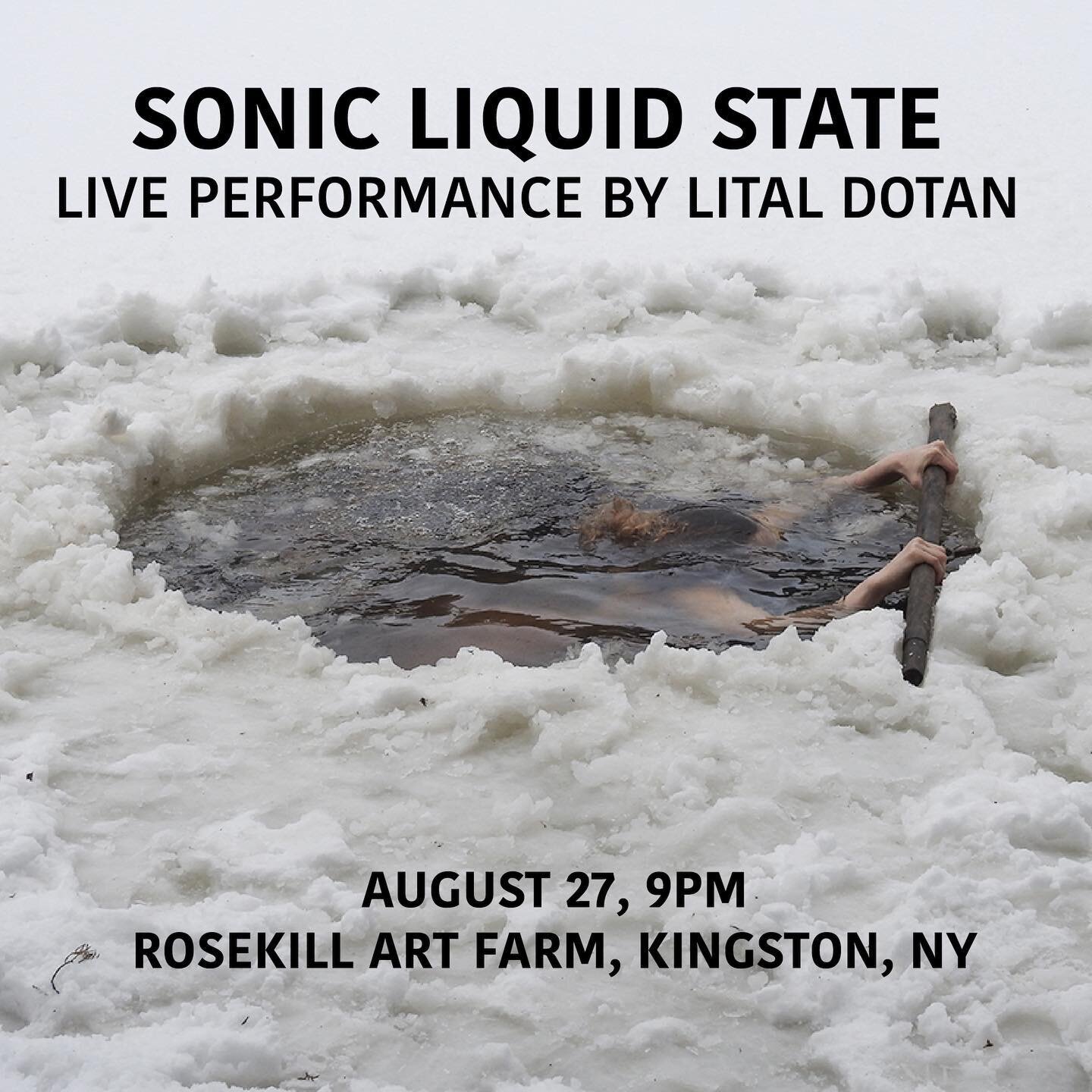 Join us next Saturday, August 27, 9pm at @rosekill.art.farm 
for my live performance Sonic Liquid State. Can&rsquo;t wait!

Image by Eyal Perry

#litaldotan #rosekill #performanceart #upstateny #eyalperry #icetime