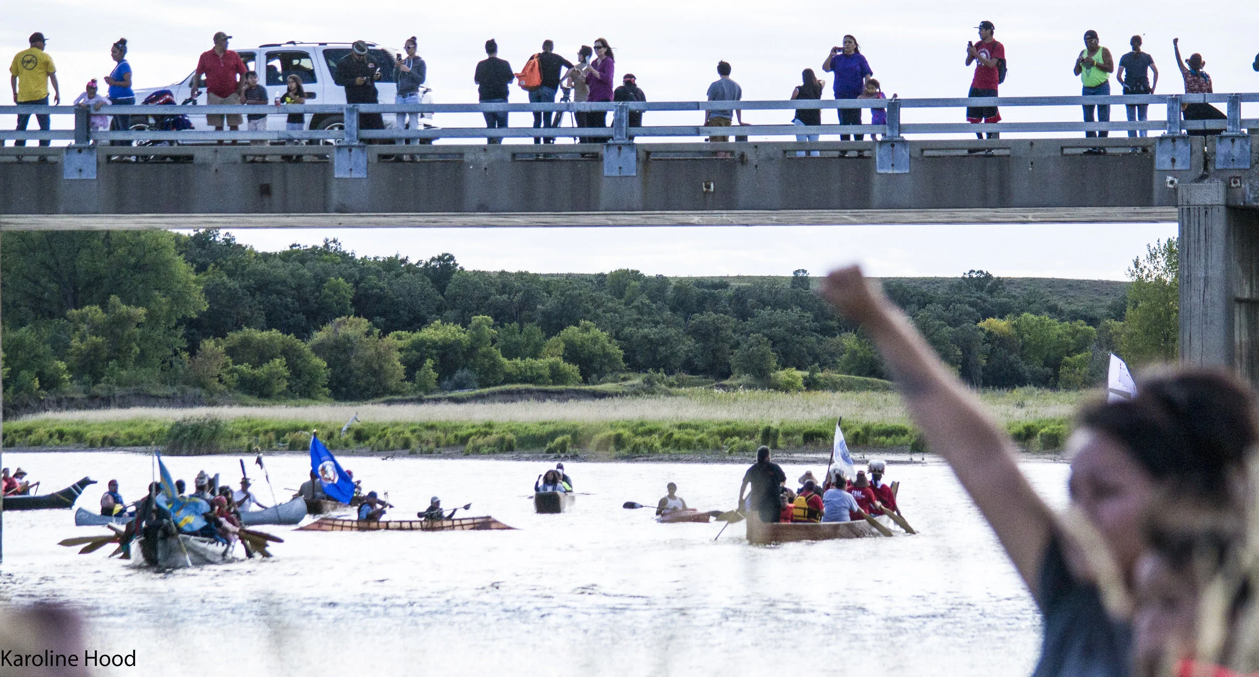 Different tribes came by Canoe to join other tribes at standing rock. We waited on the banks for the Canoes.