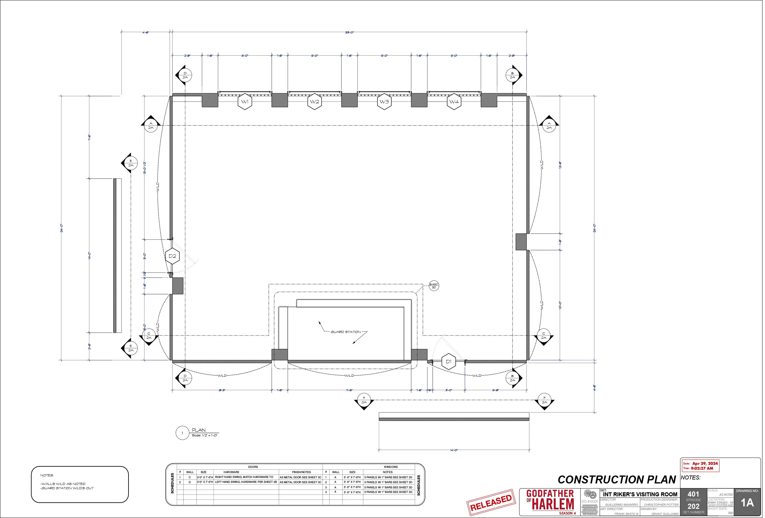 CONSTRUCTION DRAWINGS-VISITORS ROOM RYKERS