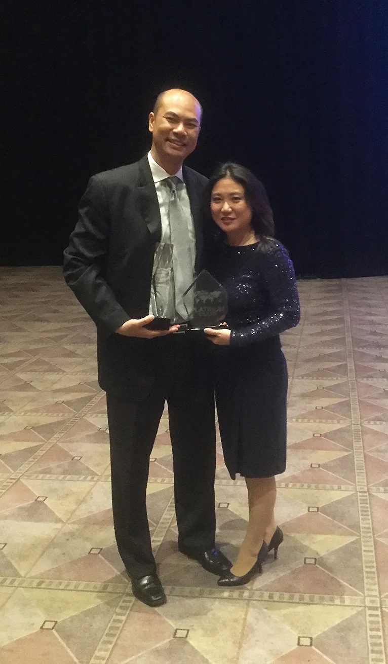 Chairman award recipient Erika Shinzato Platinum award recipient Erika's Home Selling Team Broker Associate David Chung & Erika Shinzato.