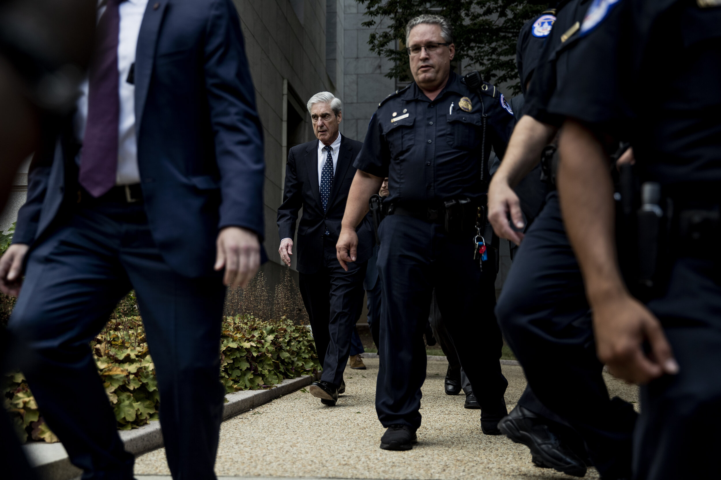 Former special counsel Robert Mueller, who investigated Russia’s interference in the 2016 election, leaves the Rayburn House Office Building on Capitol Hill after testifying before the House Intelligence Committee in Washington, D.C., on July 24, 20