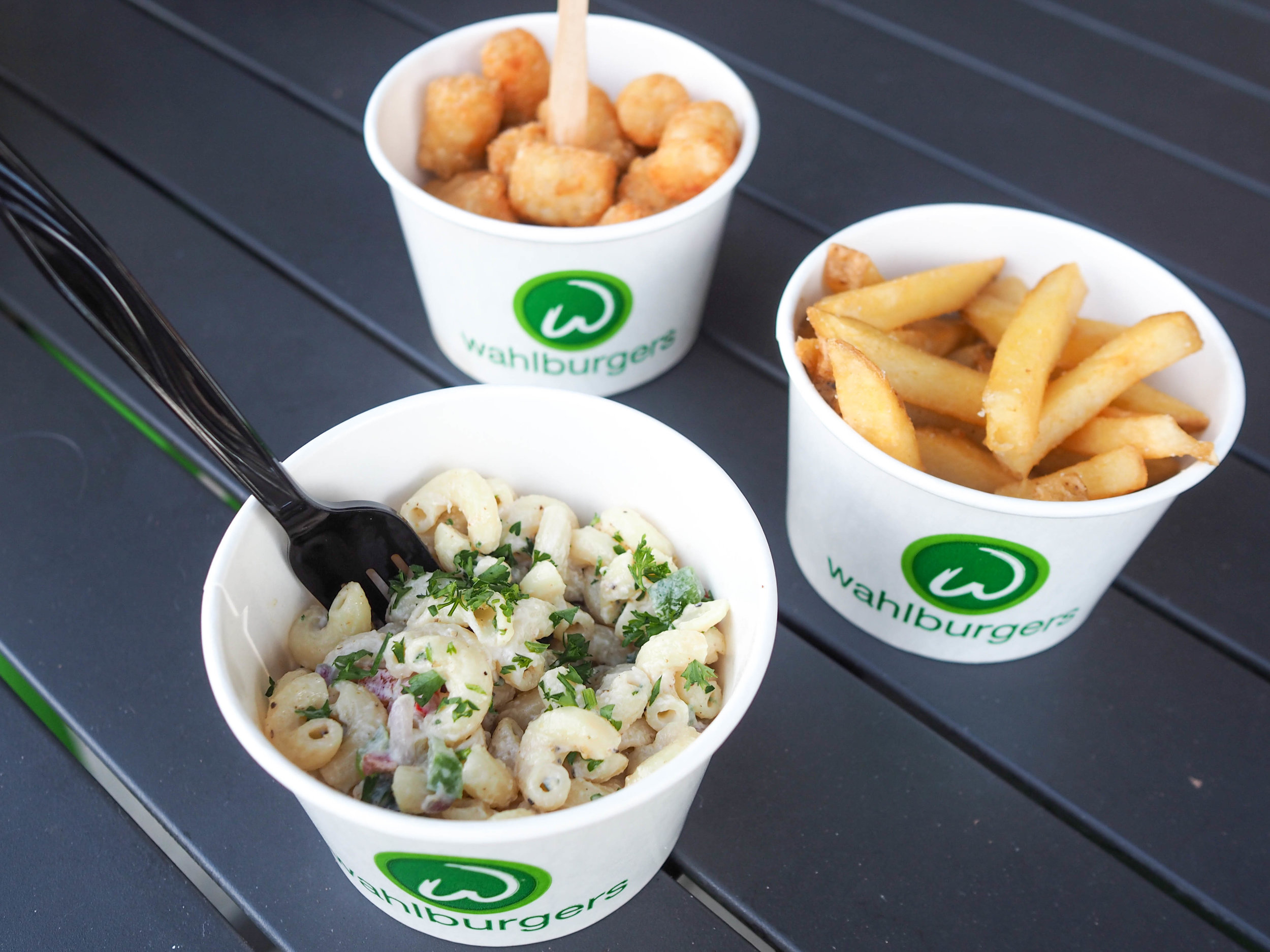 Tots, fries, & Alma’s mac salad