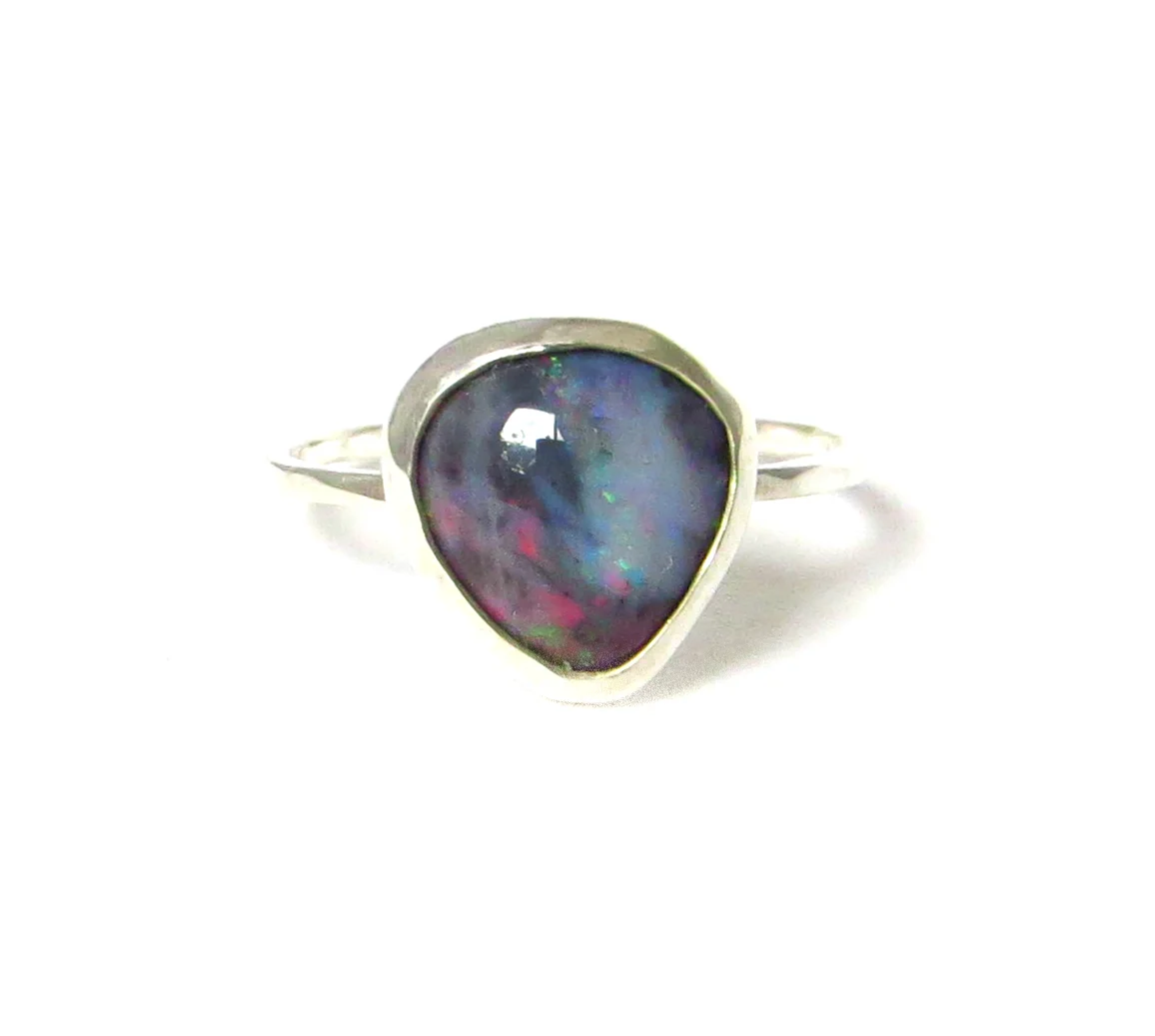 Australian Black Opal and Silver Ring