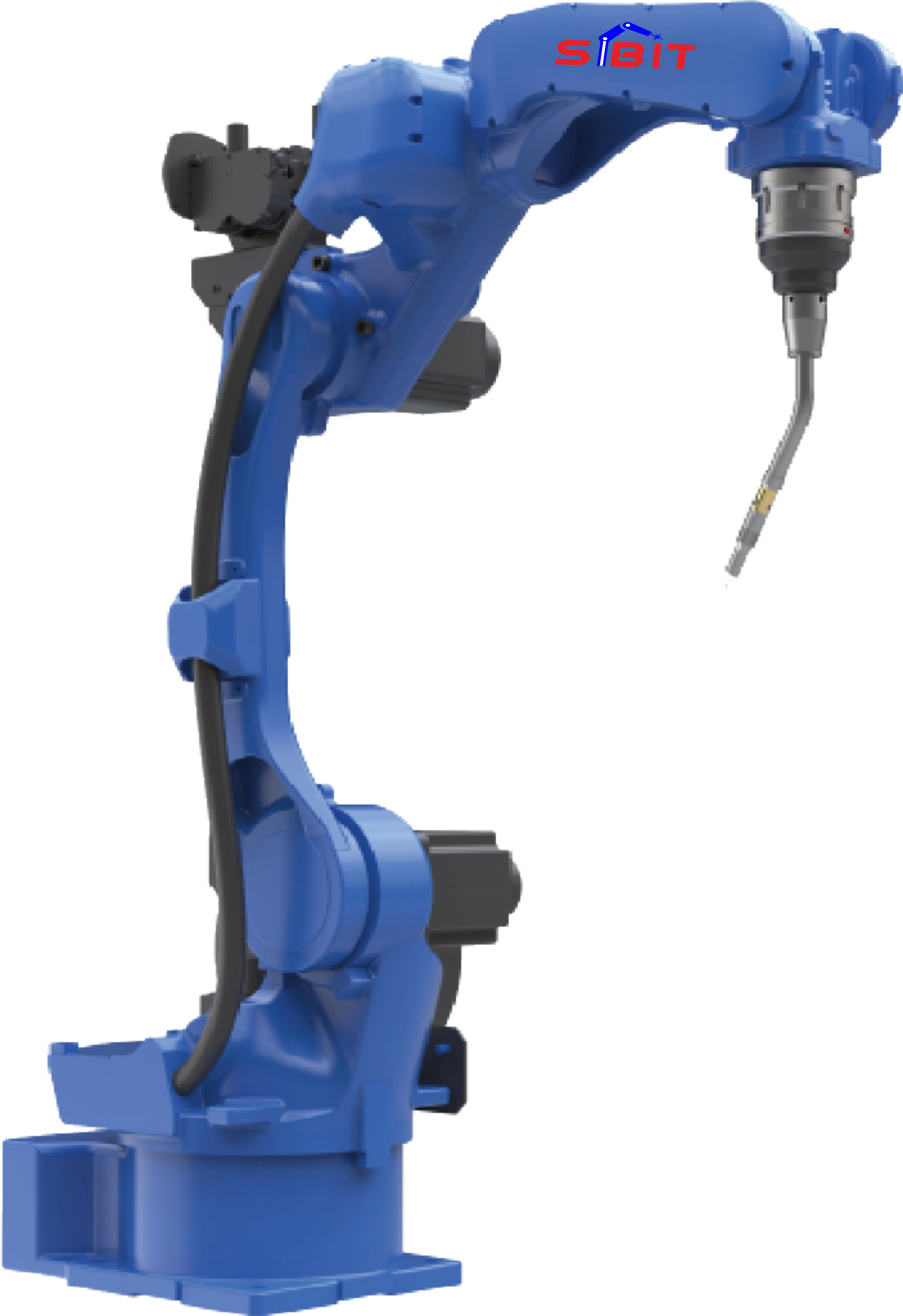 Blue industrial robotic arm with the brand name SIBIT printed on it.