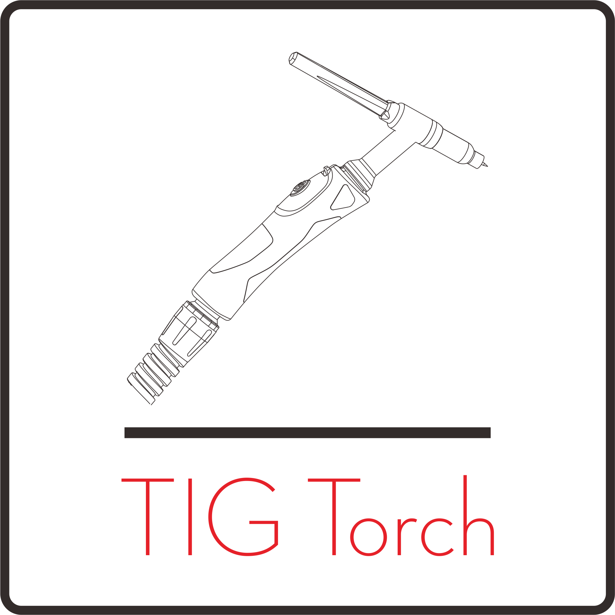 Line drawing of a TIG torch with the label 'TIG Torch' in red text below.