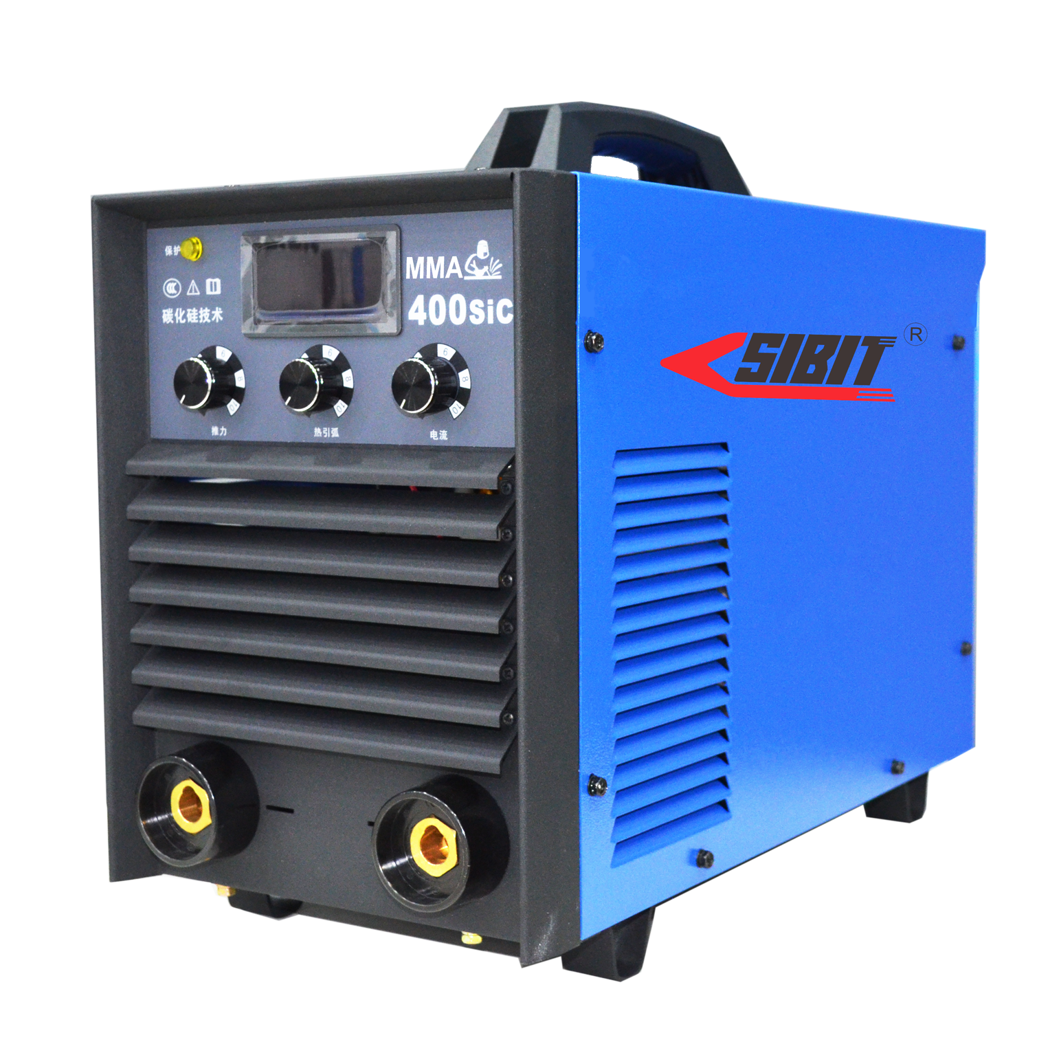 Blue and gray MIG welding machine with control knobs, vents, and connector ports, branded SIBIT.
