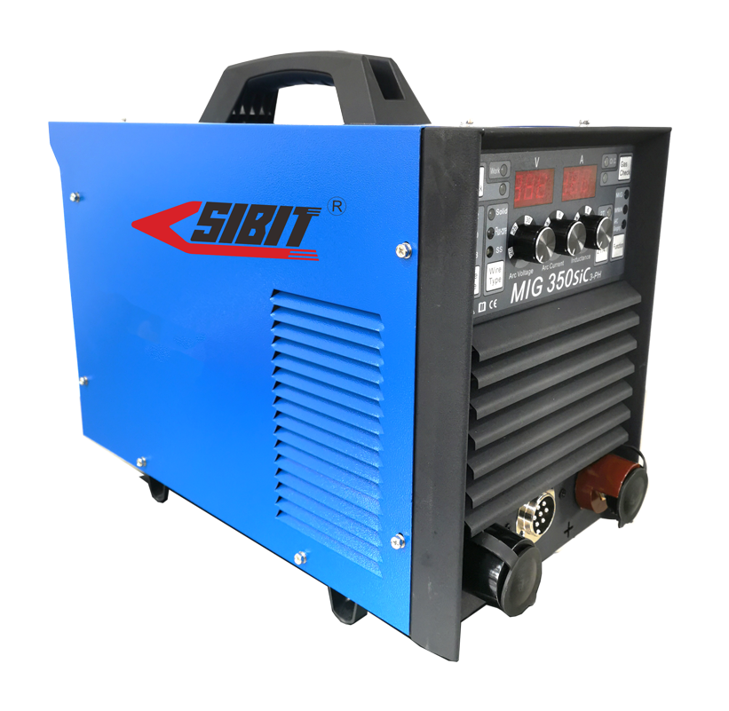 Blue SIBIT MIG 350SIc welding machine with digital controls and vents on the side panel.
