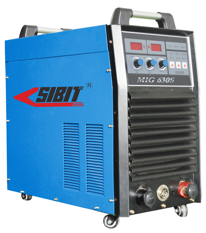 Blue SIBIT MIG 630S welding machine with digital display and control knobs.