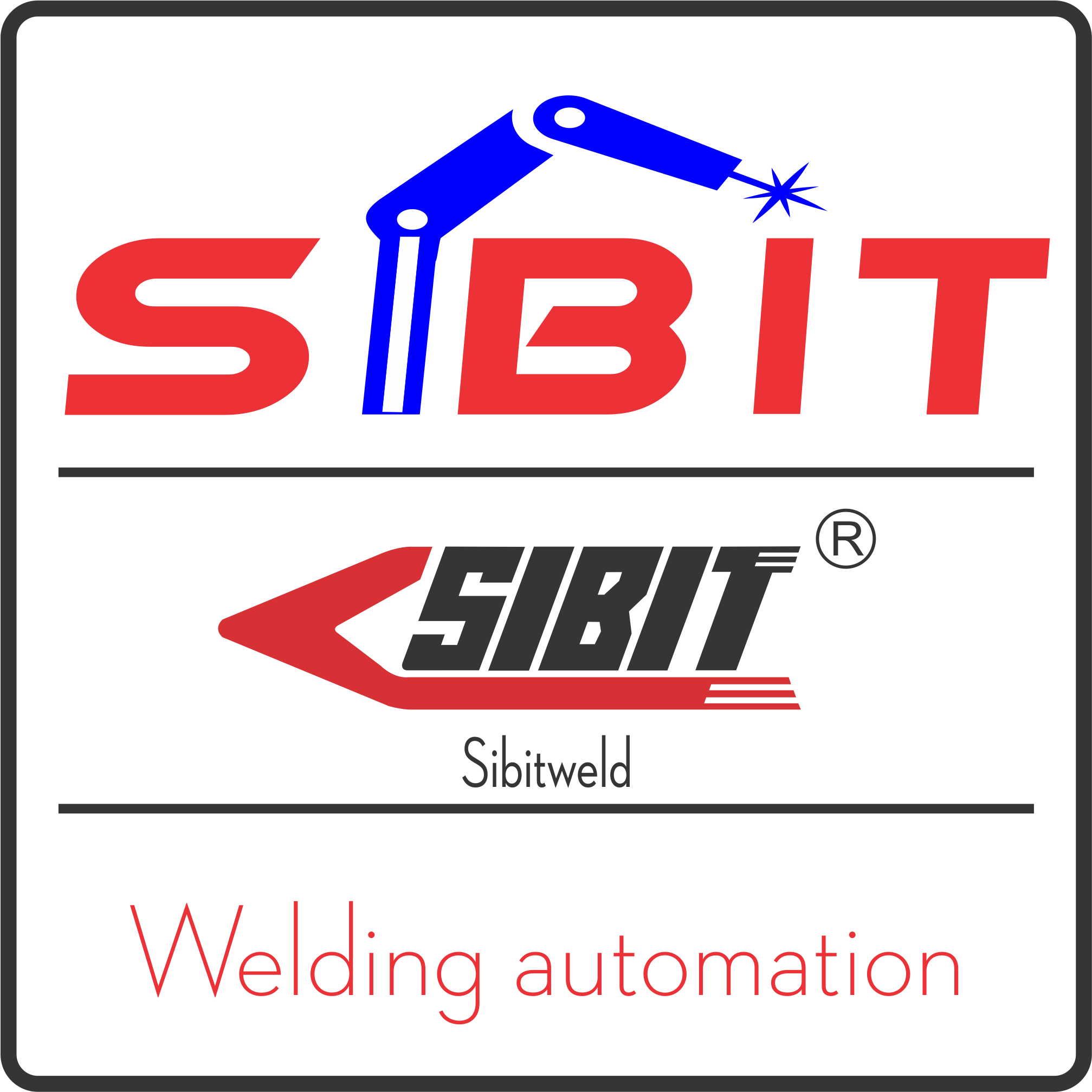 A logo with the word SIBIT, featuring a robotic arm welding spark above the letter I, and the text 'Welding automation' below.