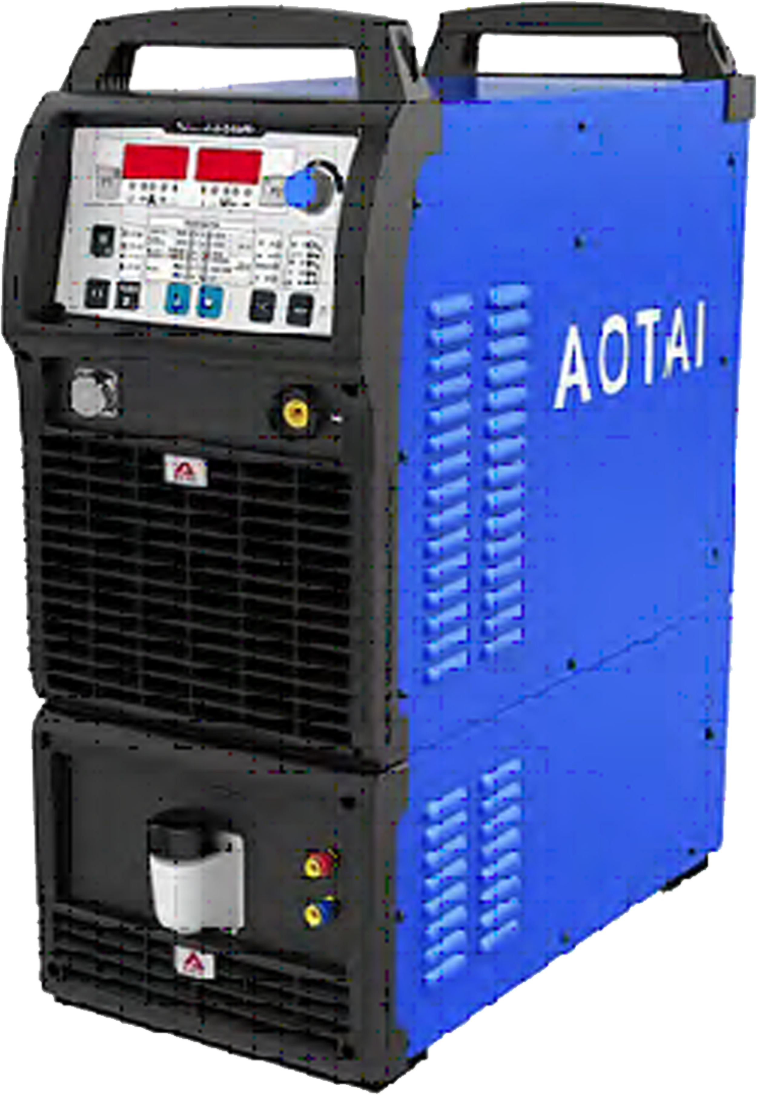 A blue AOTAI welding machine with control buttons, knobs, and vents.
